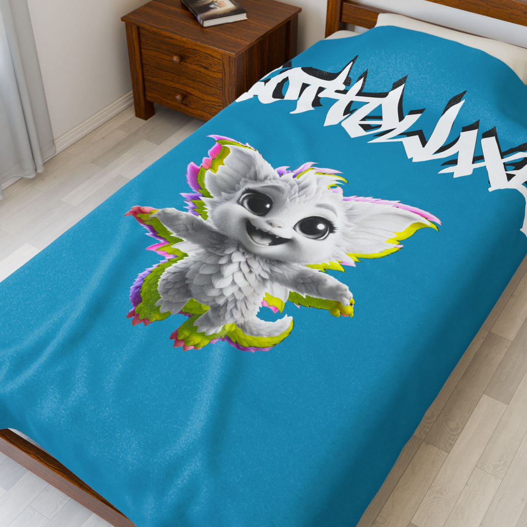 Gothique Script Logo Velveteen Plush Blanket, White Graffiti Text, logo "COTTOLUXE"
