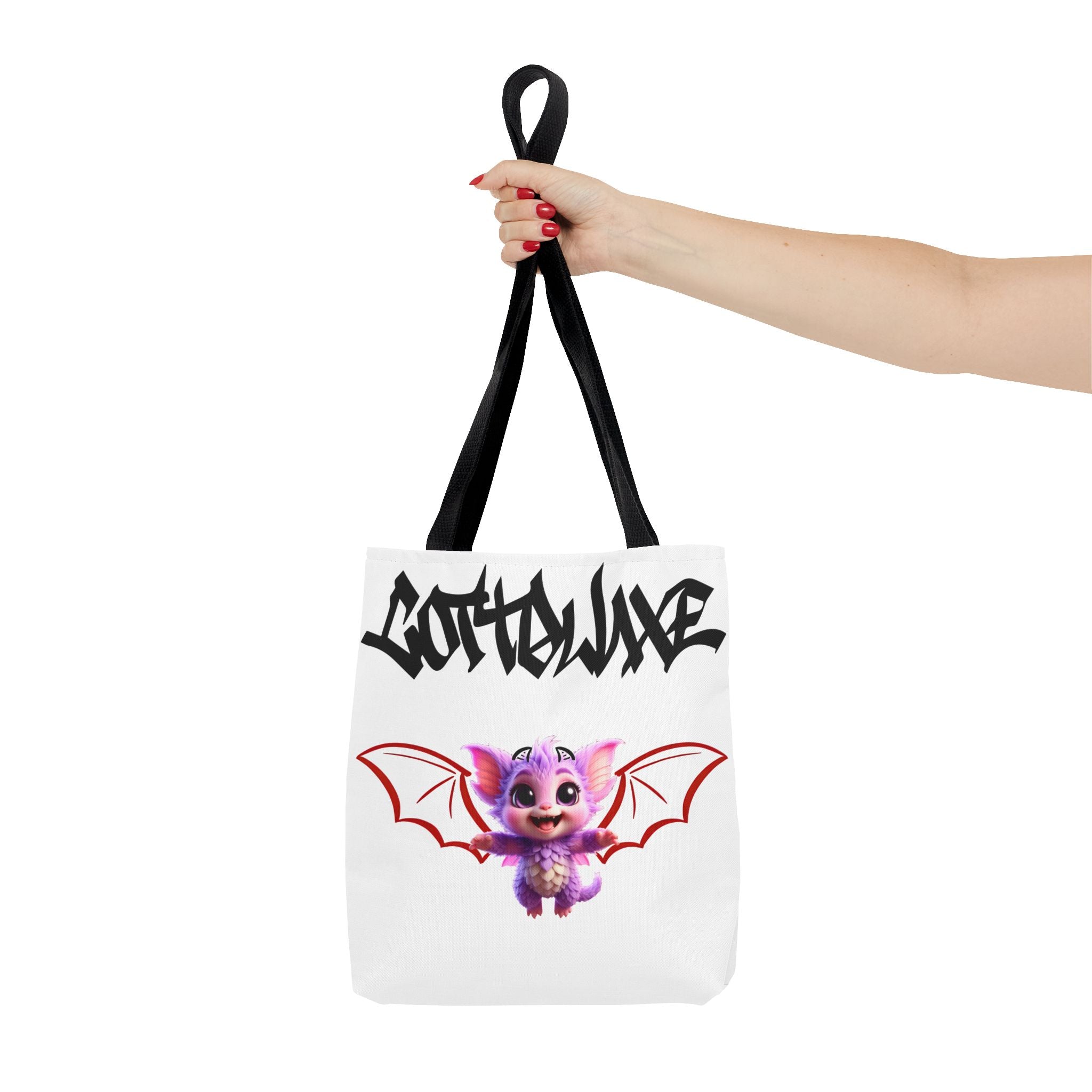 Cute Purple Bat Baby Tote Bag, Cute Green Dragon Tote Bag, logo "COTTOLUXE"