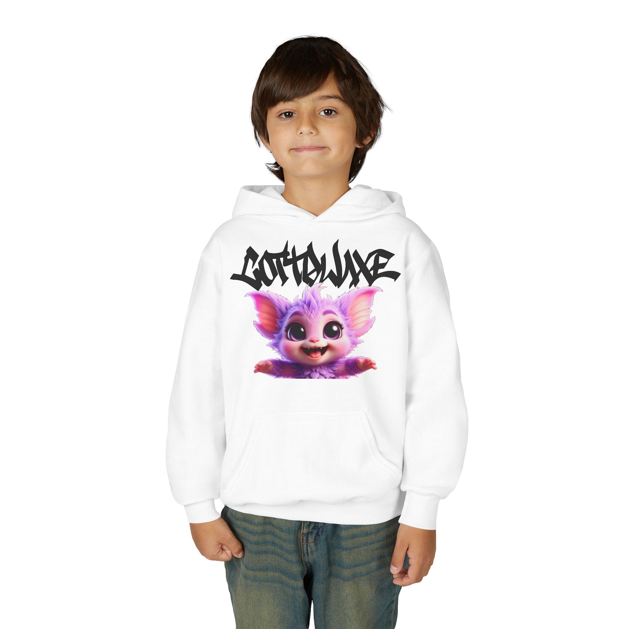 Cute Purple Bat Youth Hoodie — COTTOLUXE Cartoon Creature Graphic