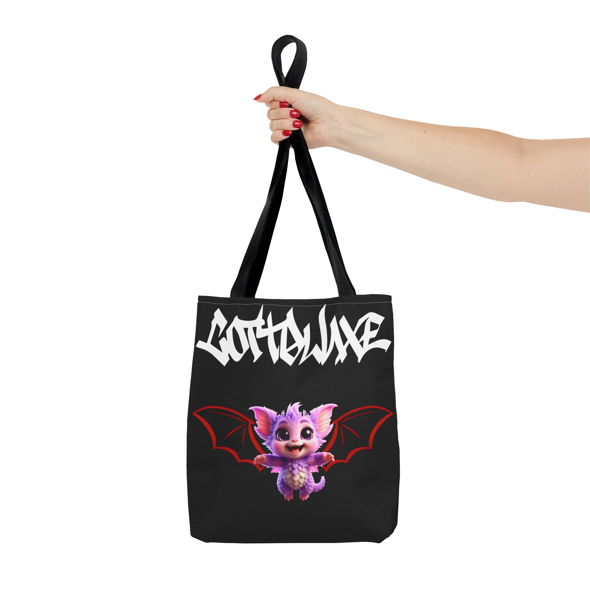 Cute Purple Bat Baby Tote Bag, Cute Green Dragon Tote Bag, logo "COTTOLUXE"