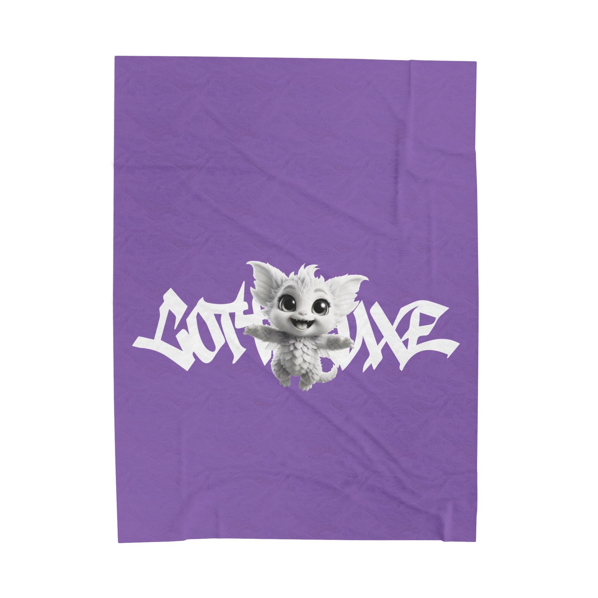 Gothique Script Logo Velveteen Plush Blanket, White Graffiti Text, logo "COTTOLUXE"