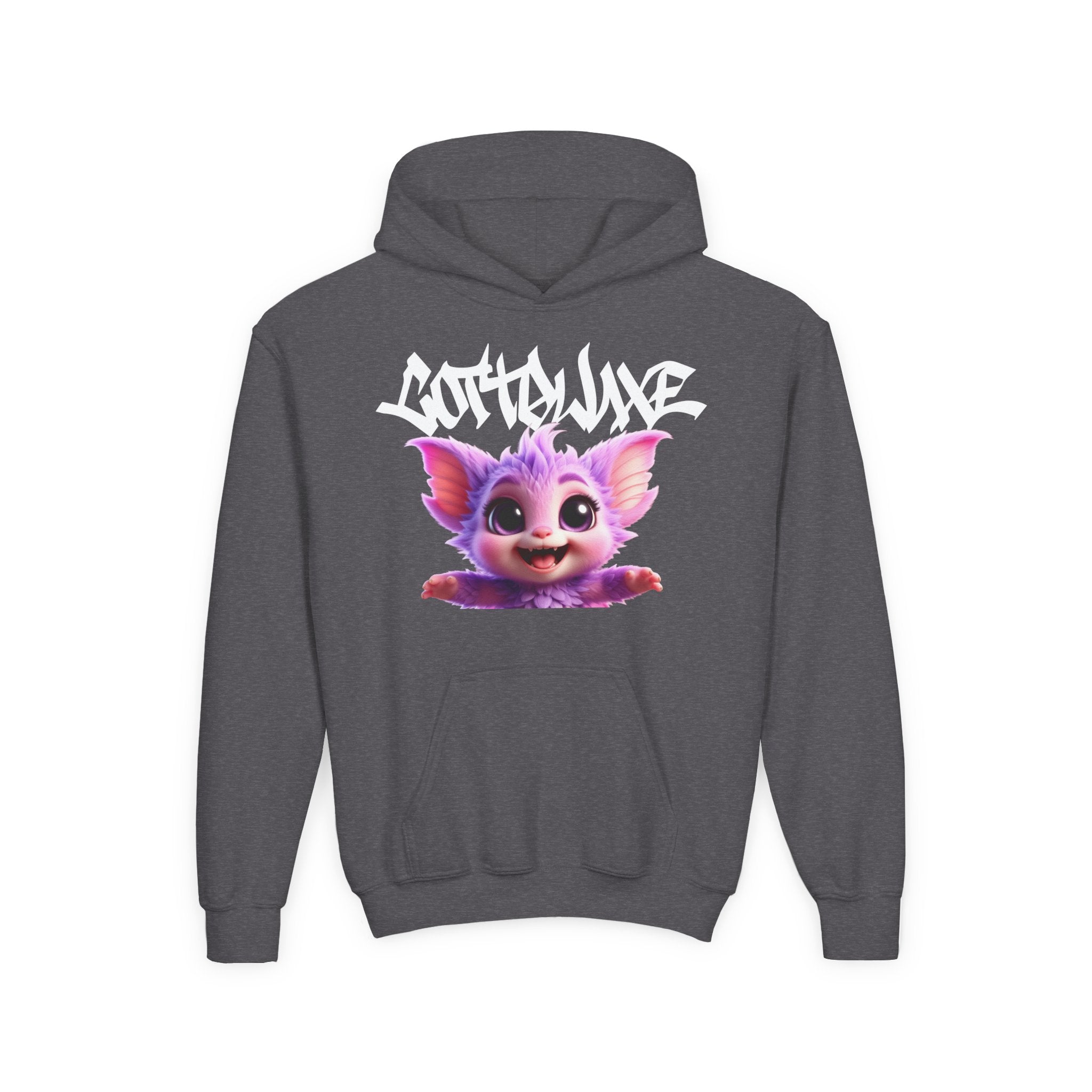 Cute Purple Bat Youth Hoodie — COTTOLUXE Cartoon Creature Graphic