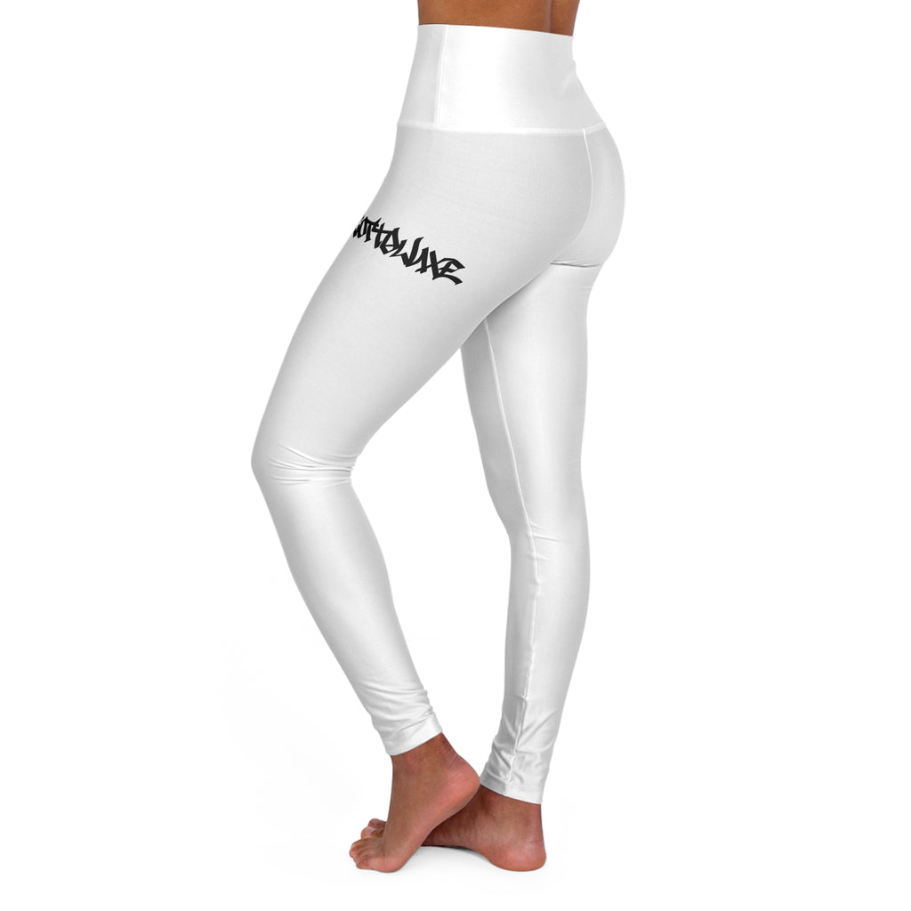 COTTOLUXE High-Waisted Yoga Leggings, White AOP with Black Graffiti Accent
