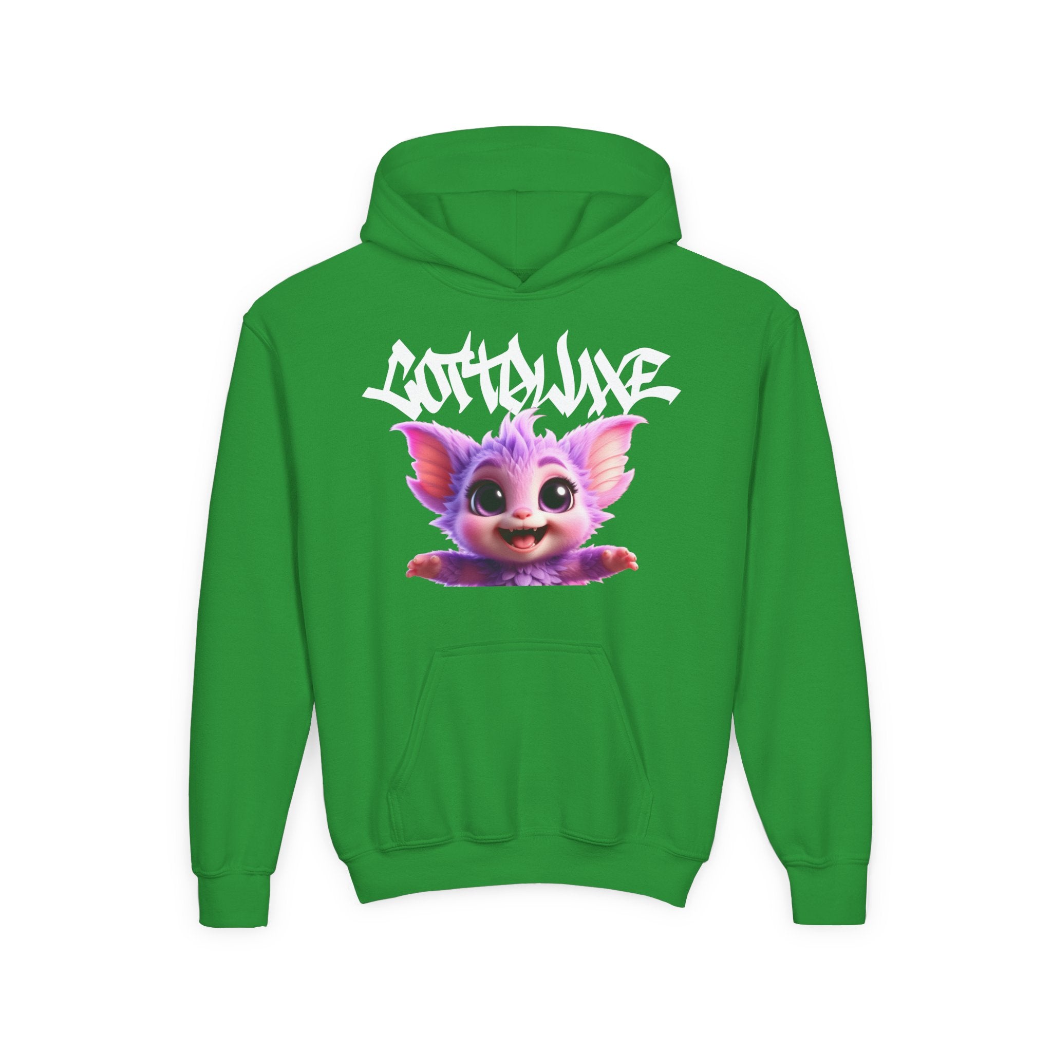 Cute Purple Bat Character Youth Hoodie | Cartoon Creature Graphic