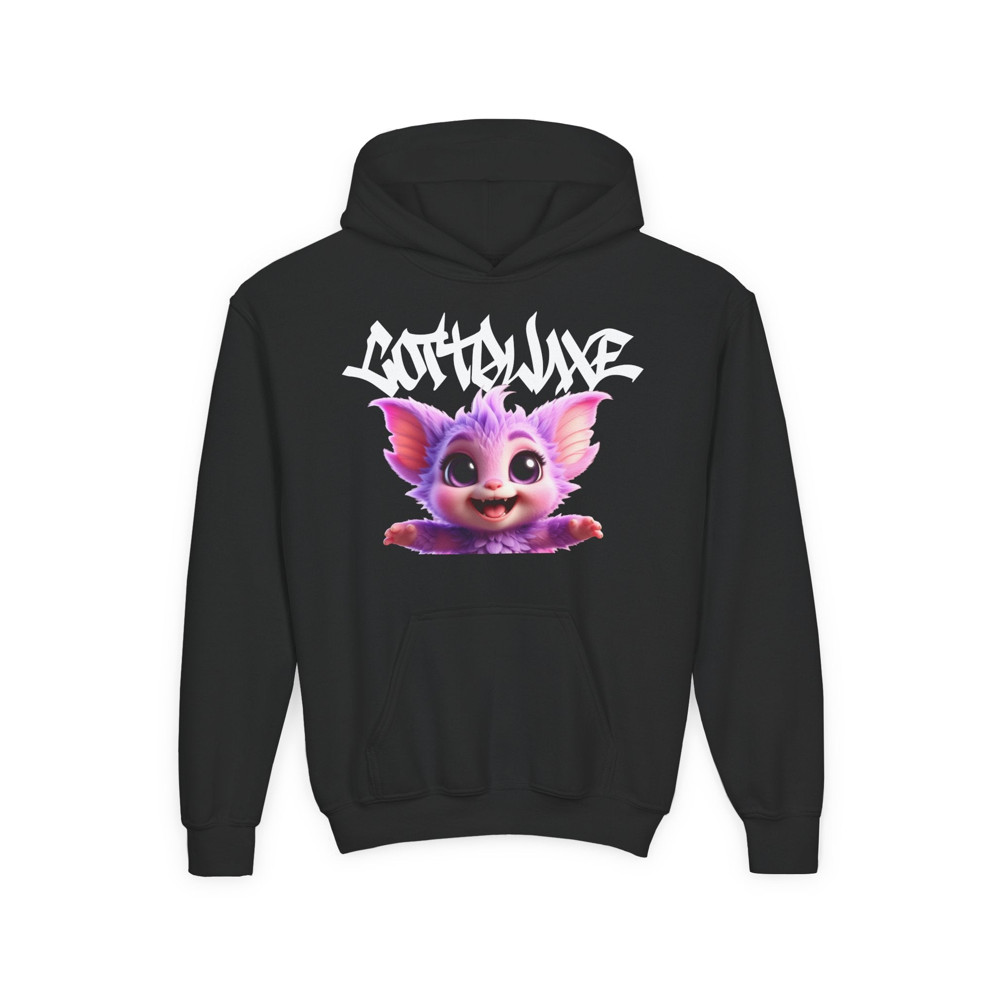 Cute Purple Bat Youth Hoodie — COTTOLUXE Cartoon Creature Graphic