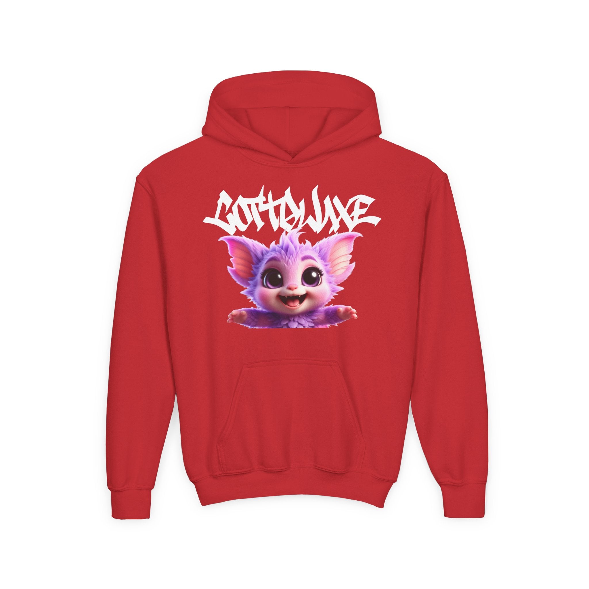 Cute Purple Bat Character Youth Hoodie | Cartoon Creature Graphic