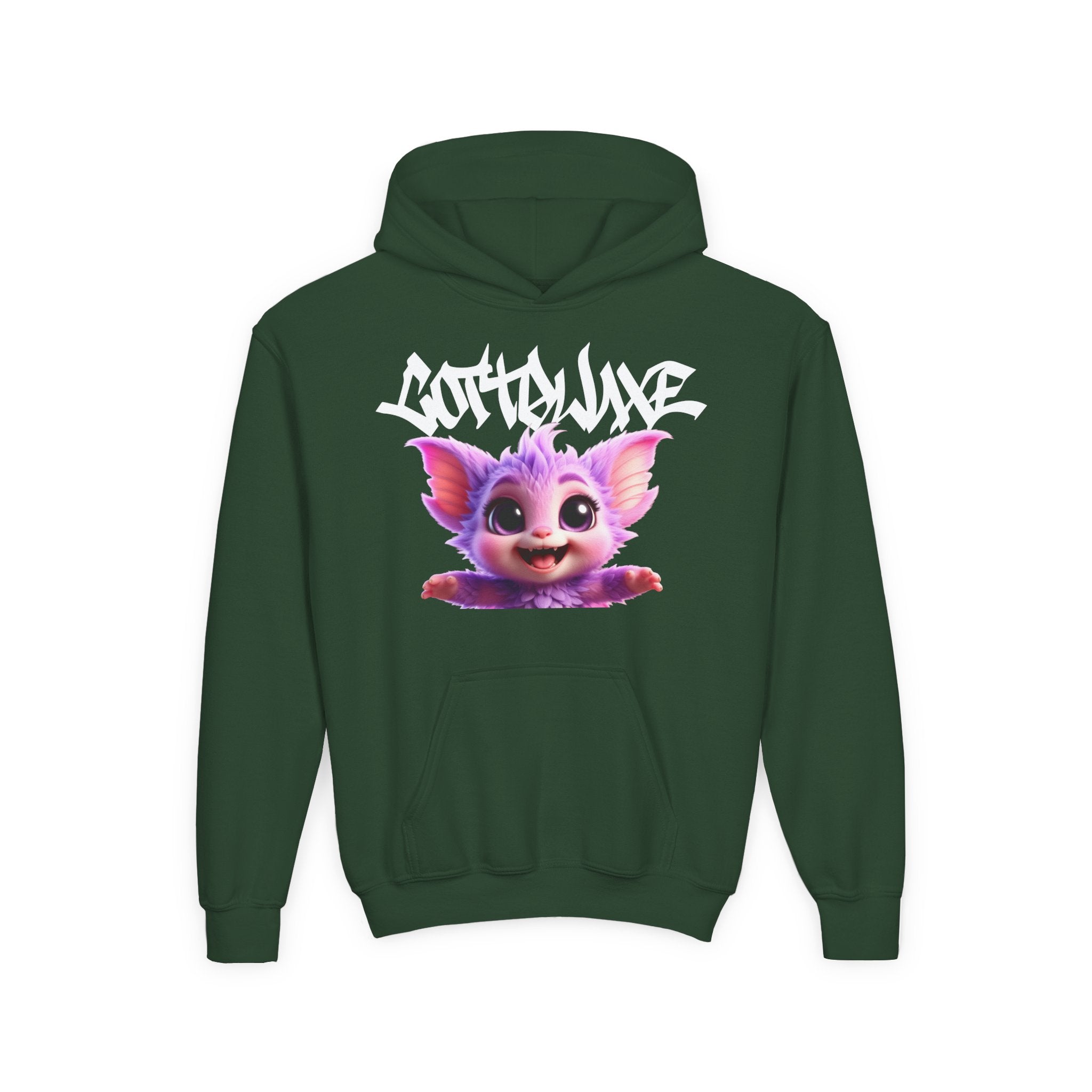 Cute Purple Bat Character Youth Hoodie | Cartoon Creature Graphic