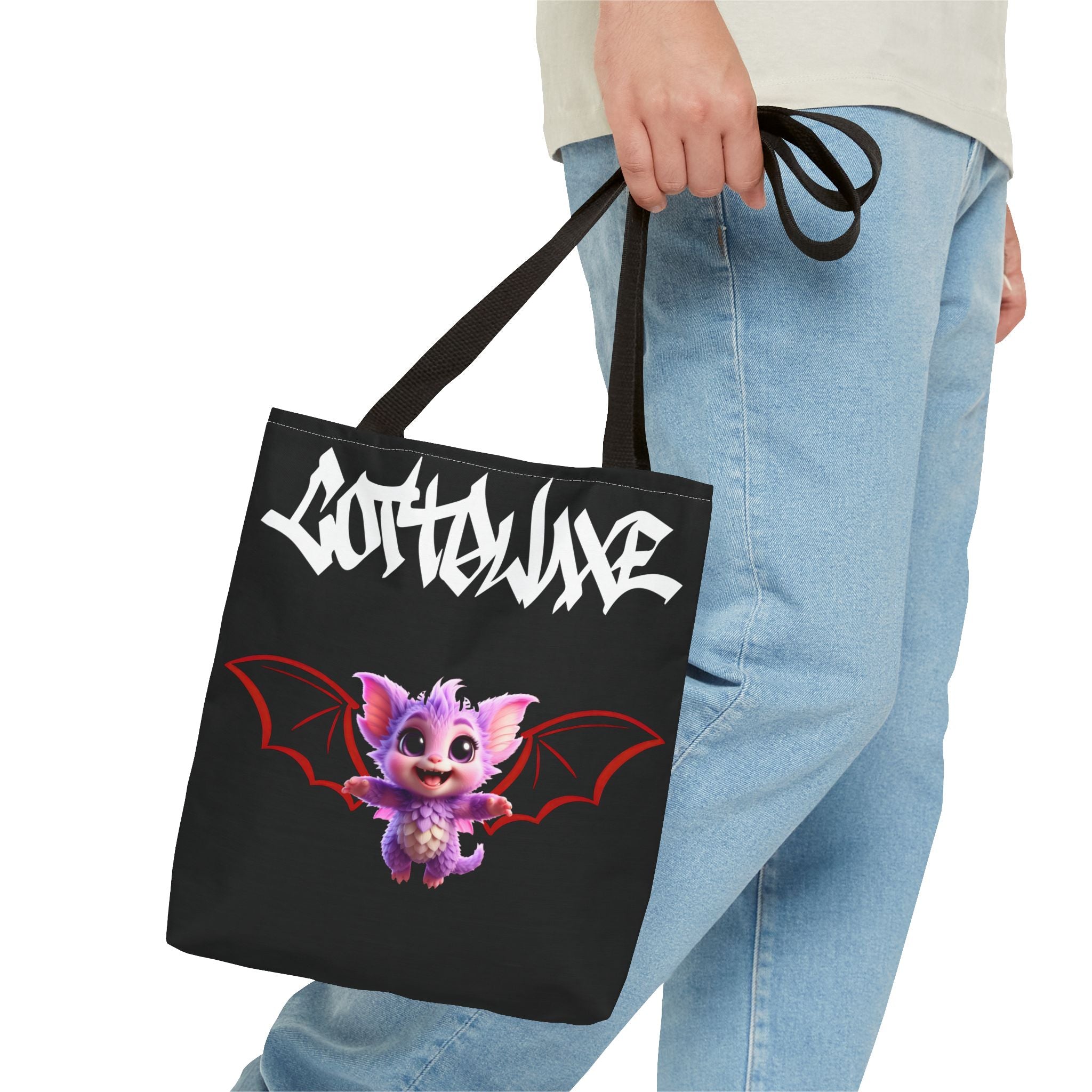 Cute Purple Bat Baby Tote Bag, Cute Green Dragon Tote Bag, logo "COTTOLUXE"
