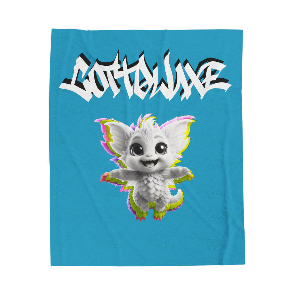 Gothique Script Logo Velveteen Plush Blanket, White Graffiti Text, logo "COTTOLUXE"