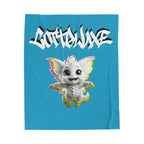 Gothique Script Logo Velveteen Plush Blanket, White Graffiti Text, logo "COTTOLUXE"