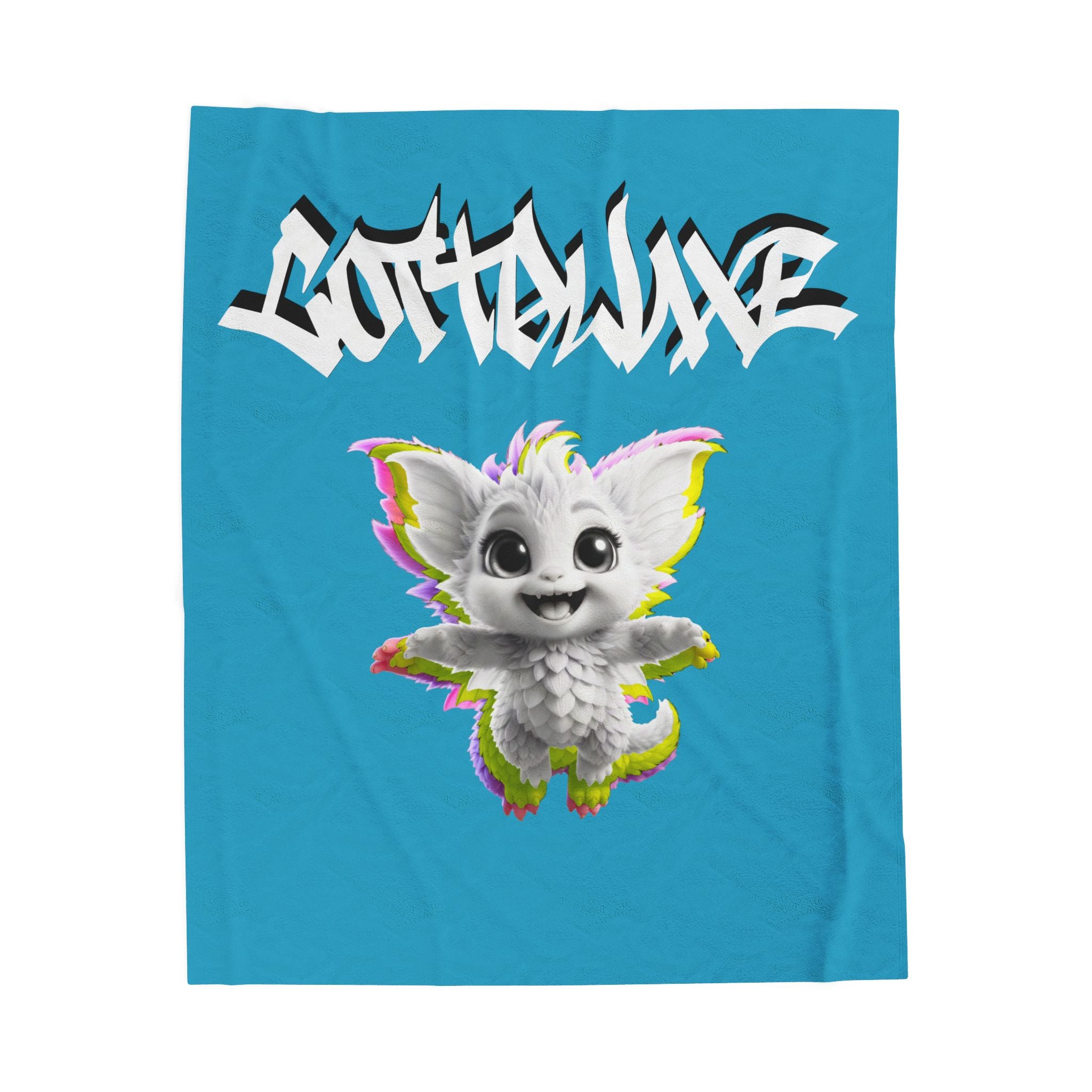 Gothique Script Logo Velveteen Plush Blanket, White Graffiti Text, logo "COTTOLUXE"
