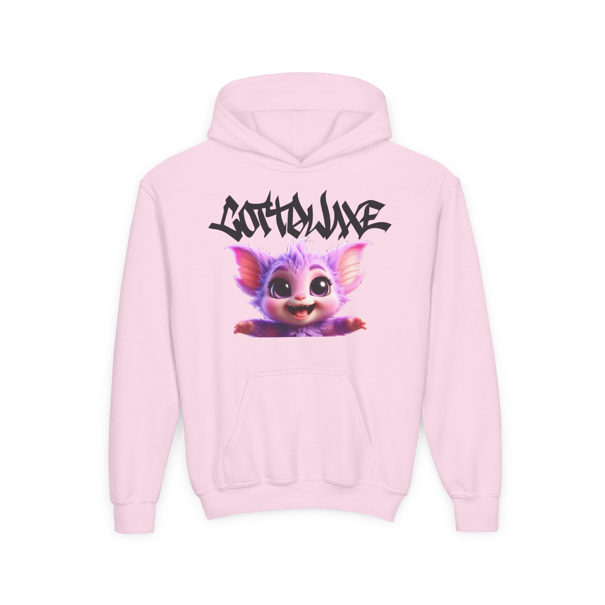 Cute Purple Bat Character Youth Hoodie | Cartoon Creature Graphic