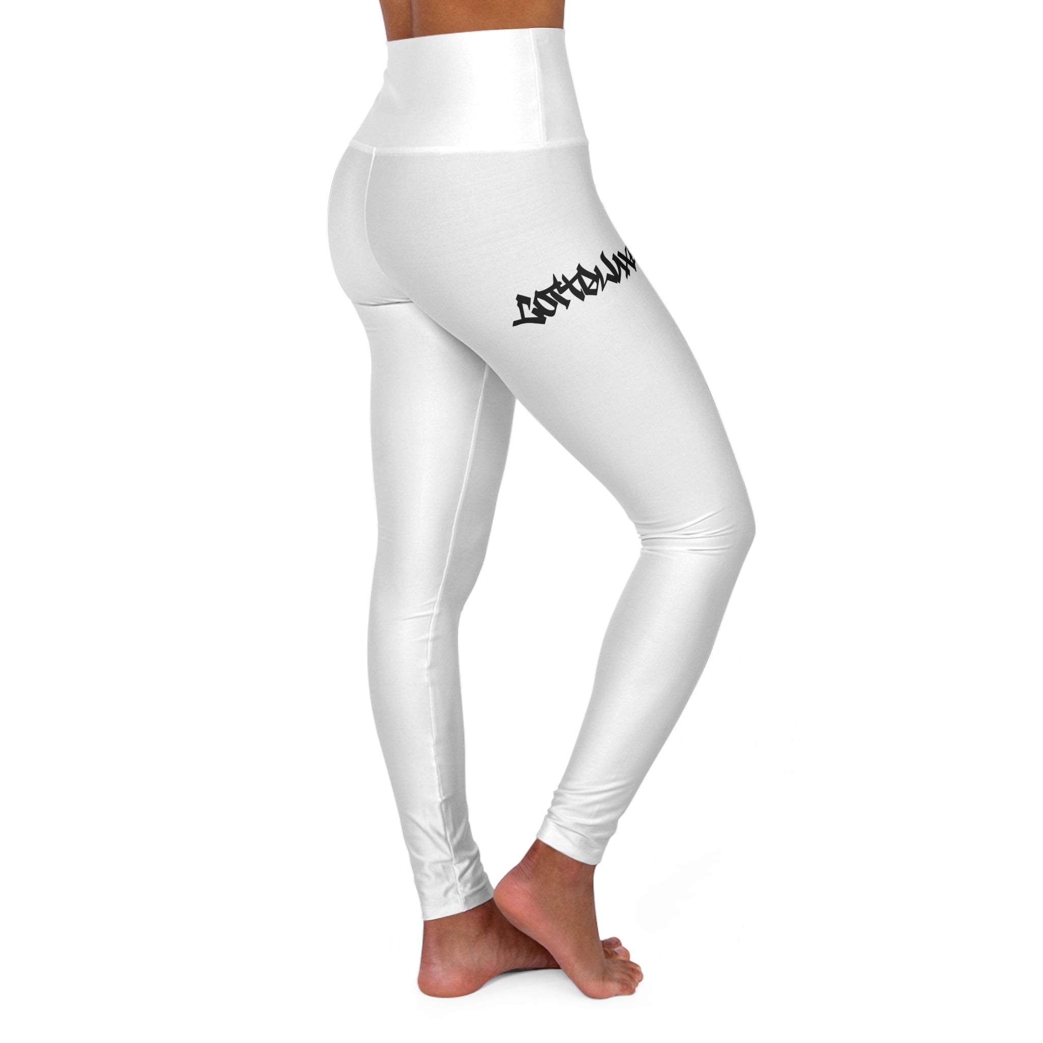 COTTOLUXE High-Waisted Yoga Leggings, White AOP with Black Graffiti Accent