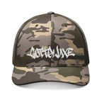 Yellow Green Graffiti Script Camouflage Trucker Hat | Embroidered Camo Trucker COTTOLUXE