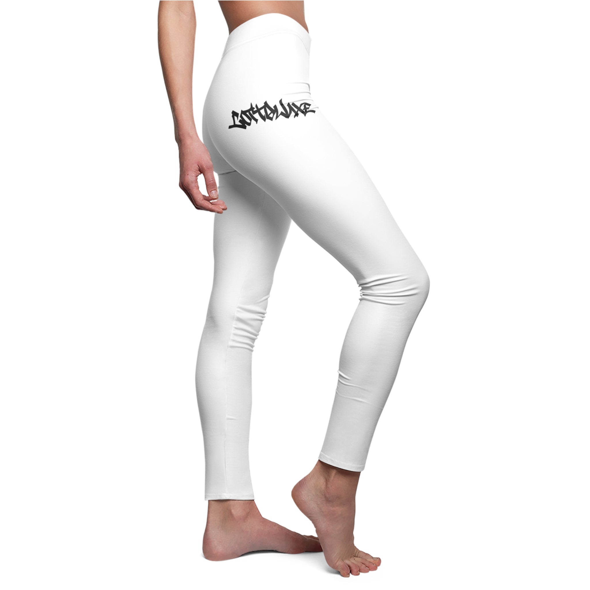 COTTOLUXE White Graffiti Print Women's Casual Leggings — Streetwear All-Over Print