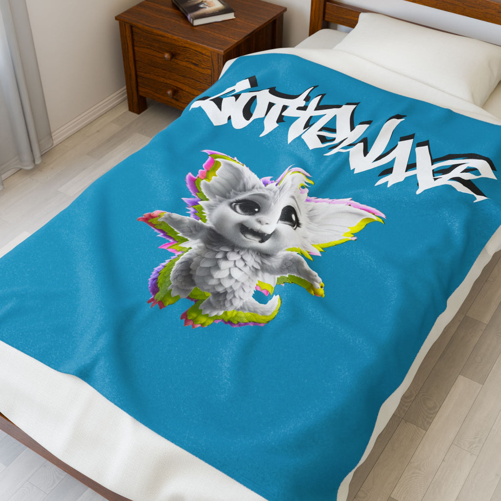 Gothique Script Logo Velveteen Plush Blanket, White Graffiti Text, logo "COTTOLUXE"