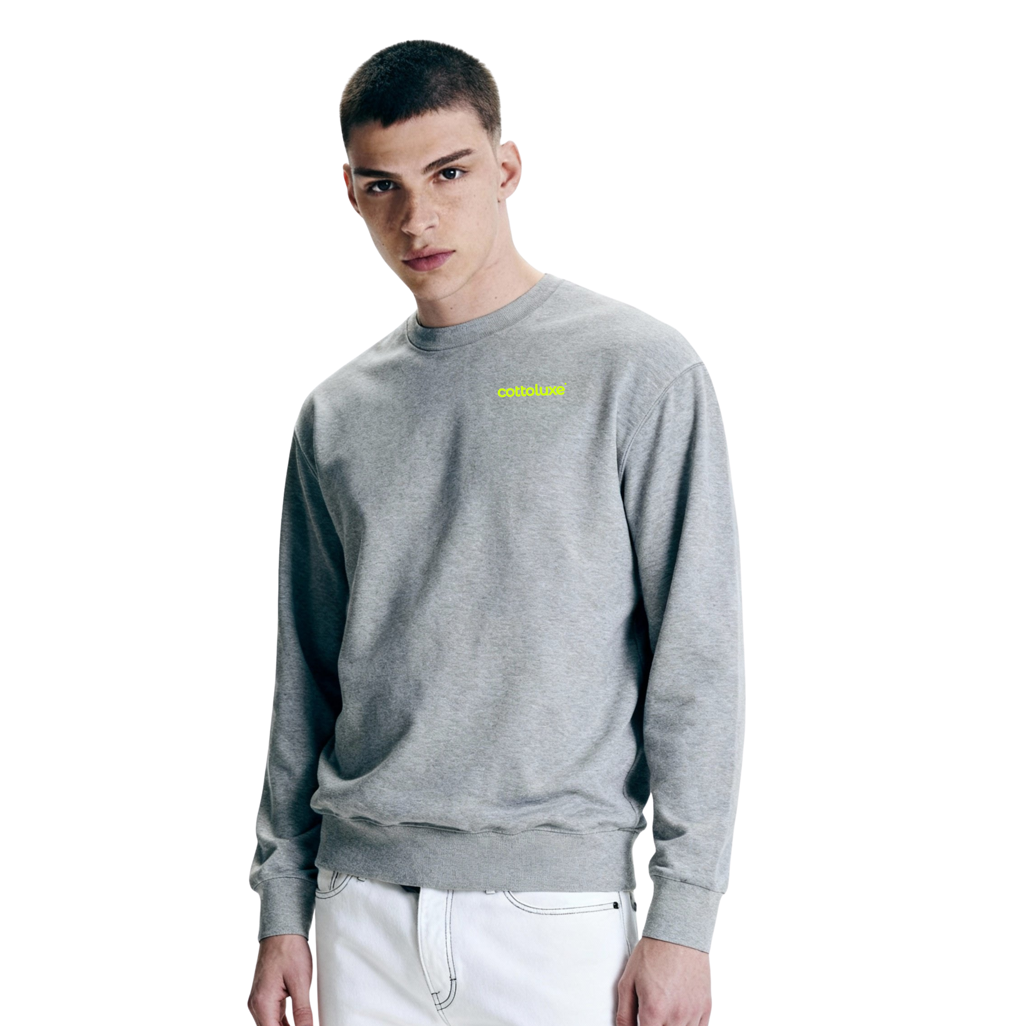 COTTOLUXE Signature Graffiti Logo Sweatshirt — Coral Crewneck with 'CottenLive' Back Print