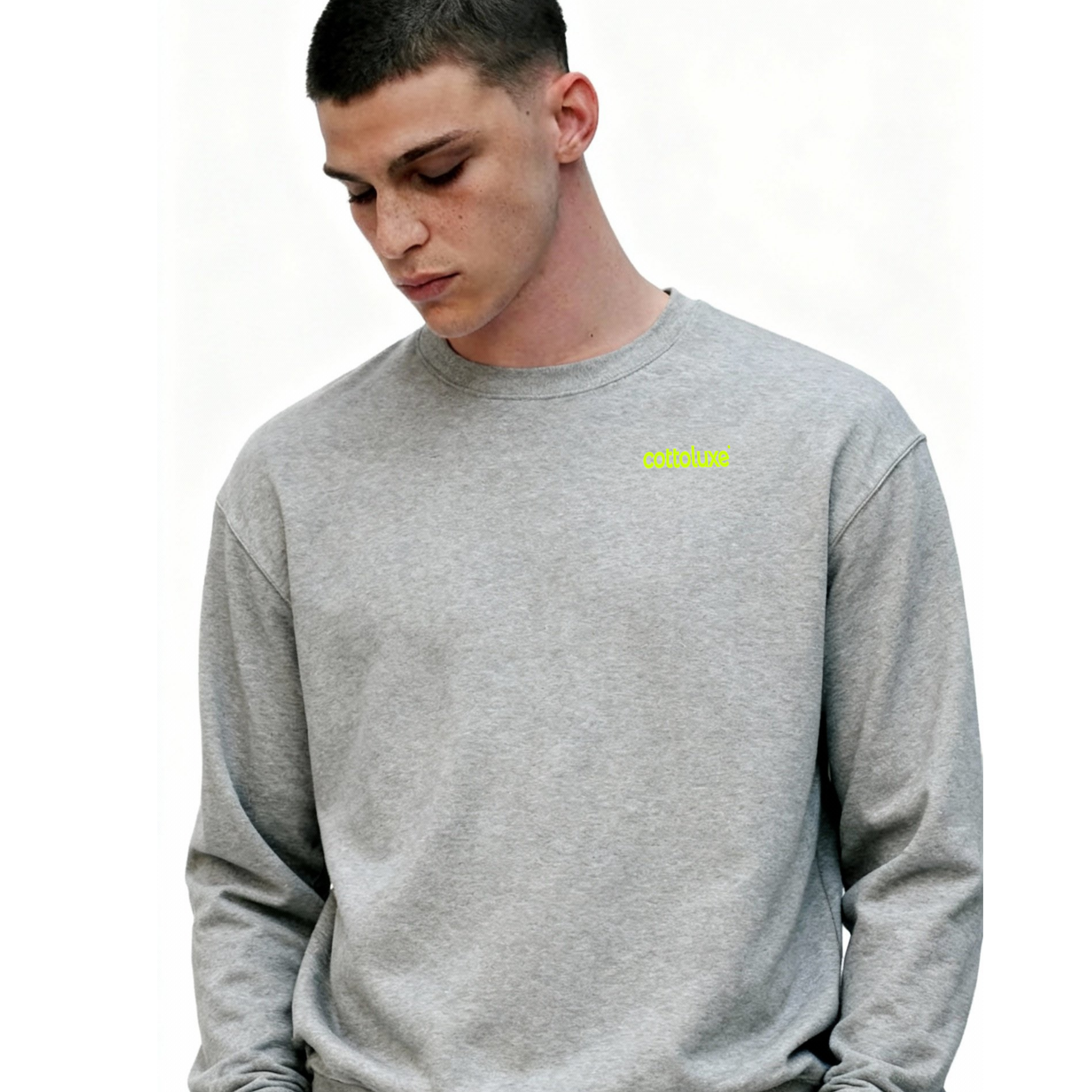 COTTOLUXE Signature Graffiti Logo Sweatshirt — Coral Crewneck with 'CottenLive' Back Print