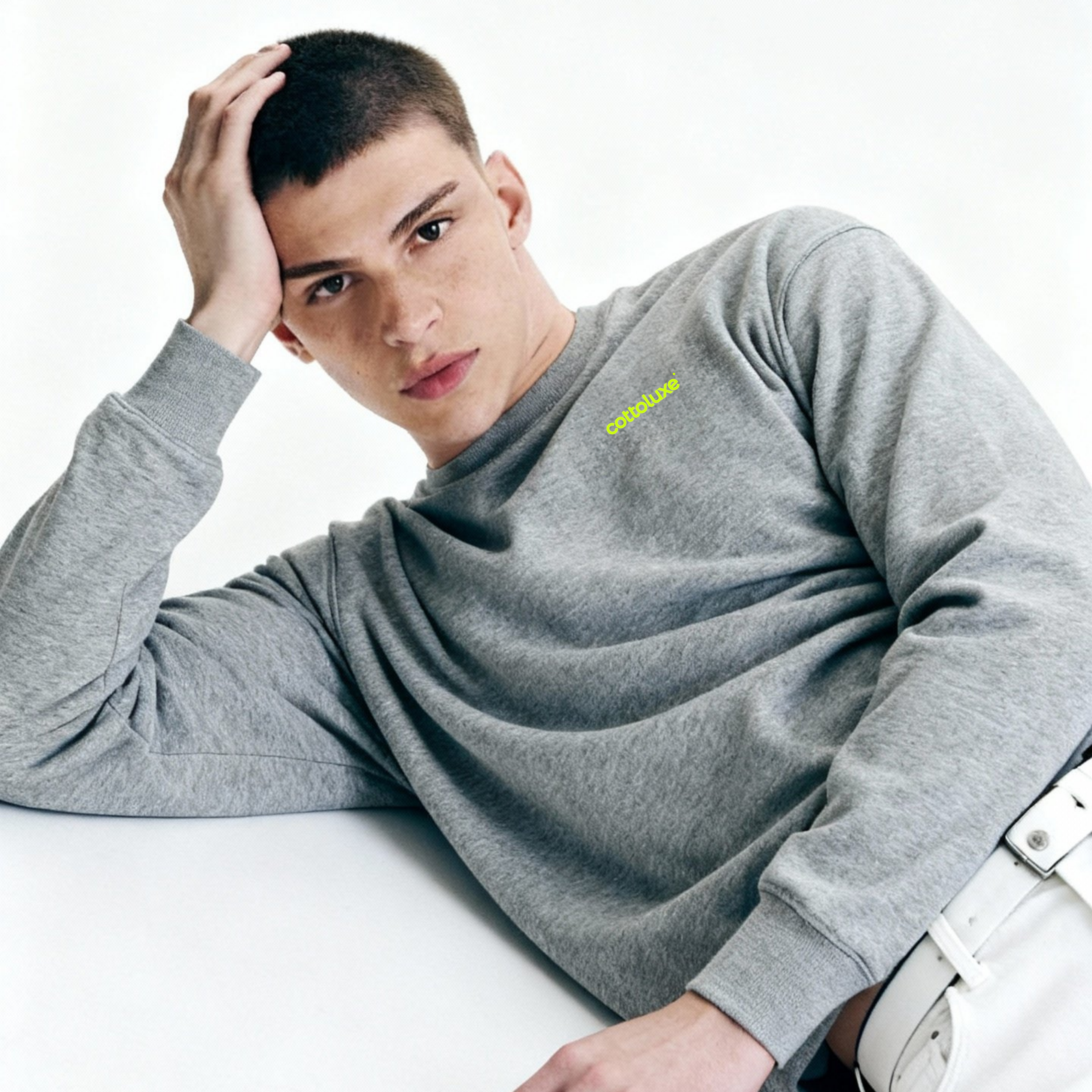 COTTOLUXE Signature Graffiti Logo Sweatshirt — Coral Crewneck with 'CottenLive' Back Print