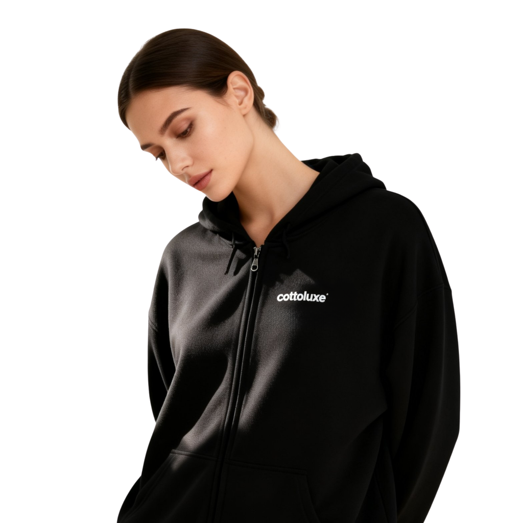 COTTOLUXE Full-Zip Chest Logo Hoodie