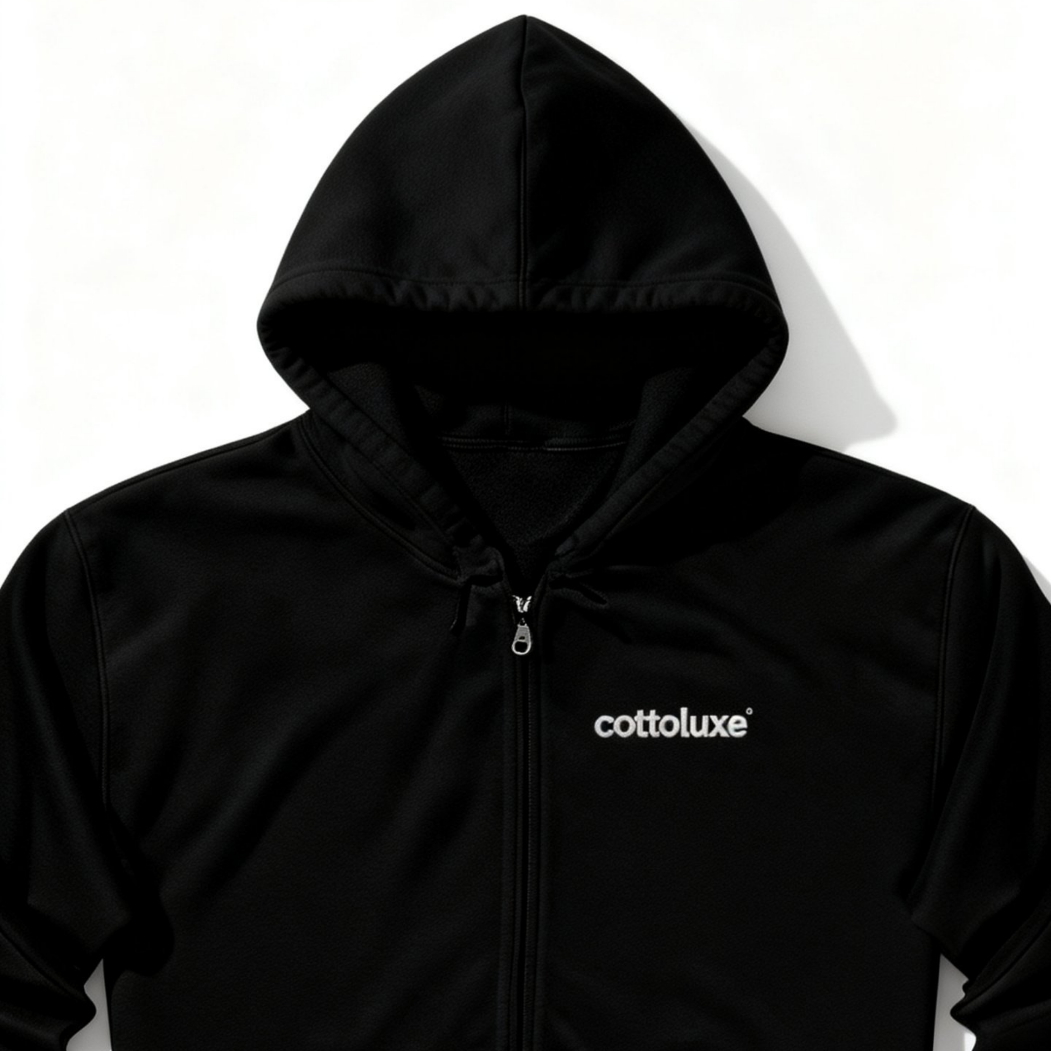 COTTOLUXE Full-Zip Chest Logo Hoodie