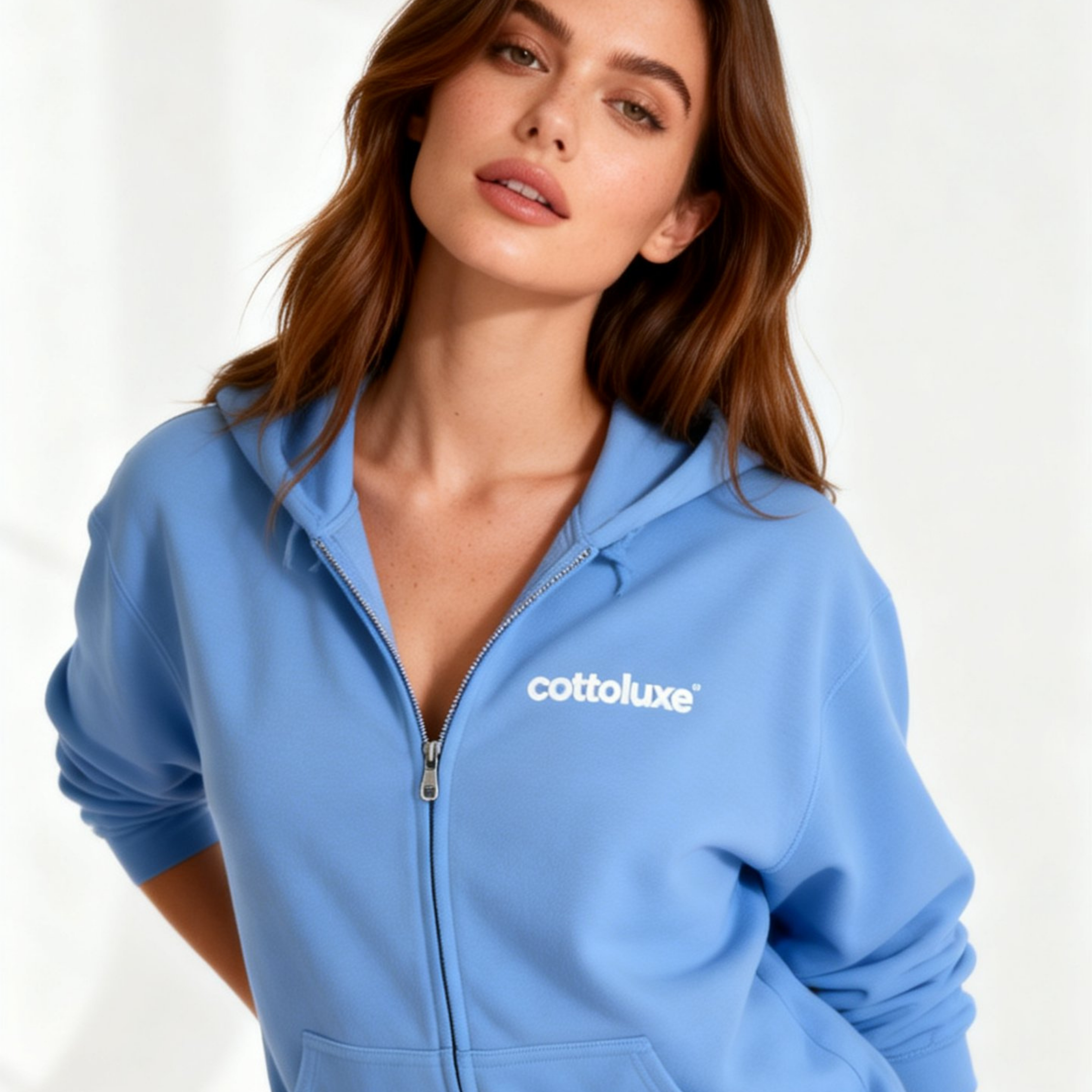 COTTOLUXE Full-Zip Chest Logo Hoodie