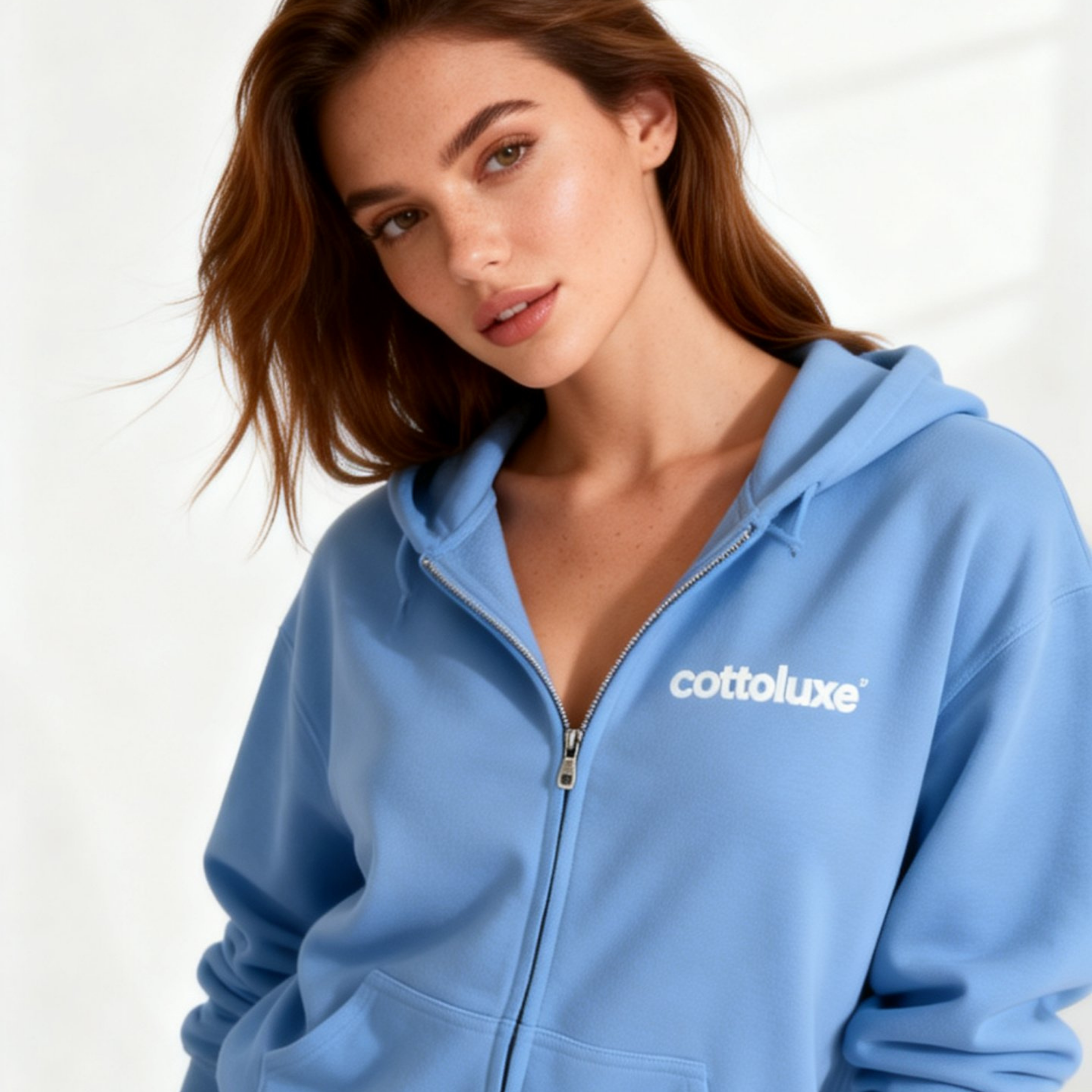 COTTOLUXE Full-Zip Chest Logo Hoodie