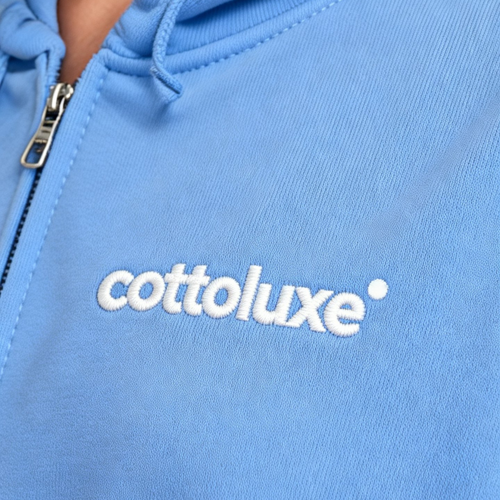 COTTOLUXE Full-Zip Chest Logo Hoodie