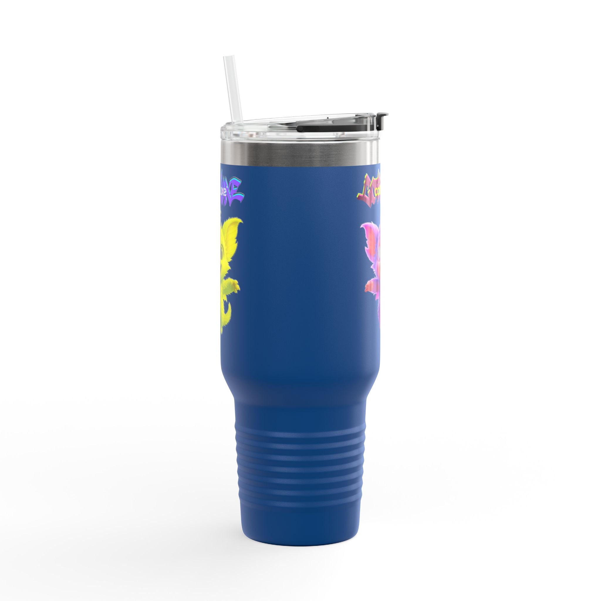 Cute Purple Creature with Graffiti Text 40oz Travel Mug, Insulated Tumbler, logo "COTTOLUXE"