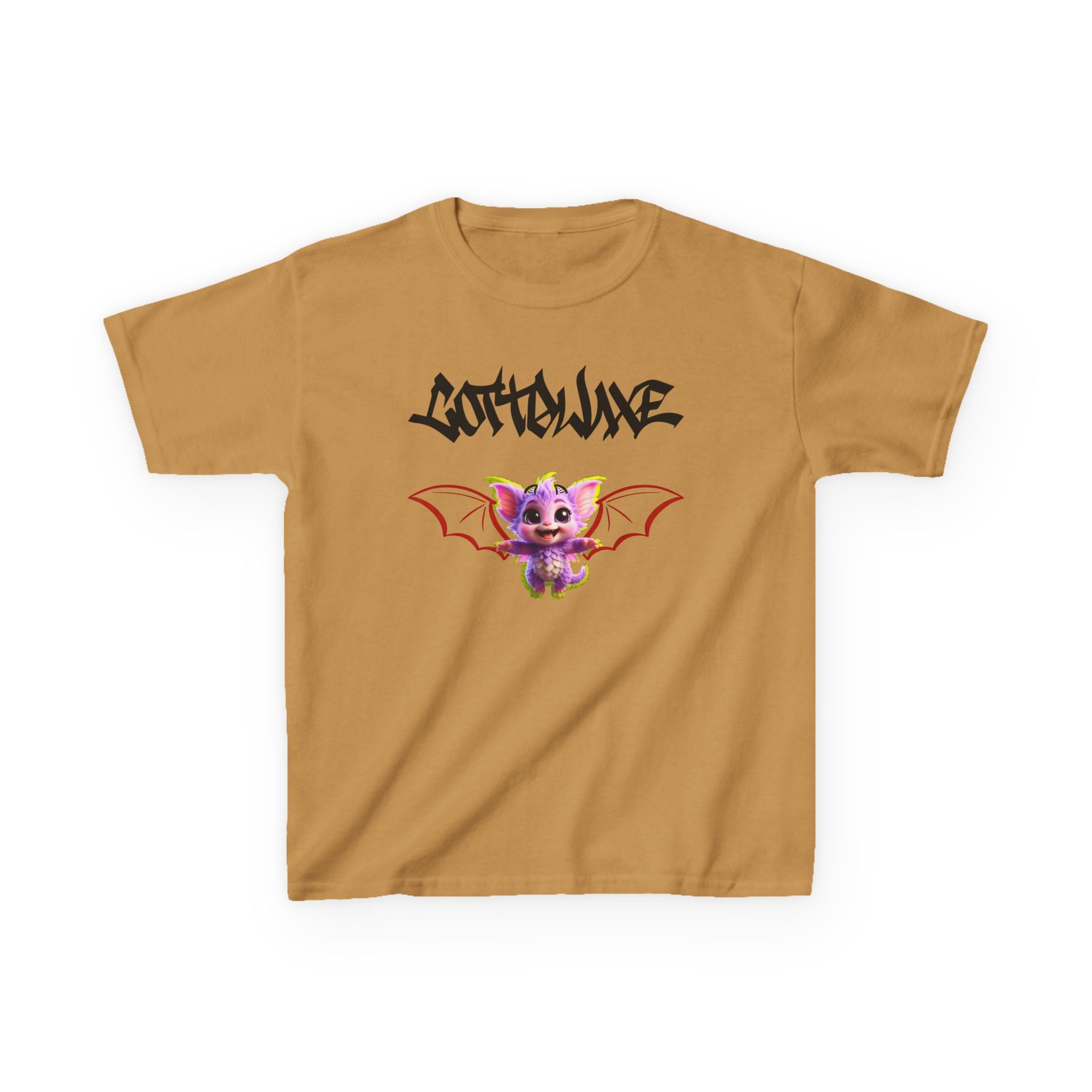 T-Shirt white - Cute Green Yume Kawaii Dragon Cat Kids - Bat Wings, Graffiti Text - logo "COTTOLUXE"