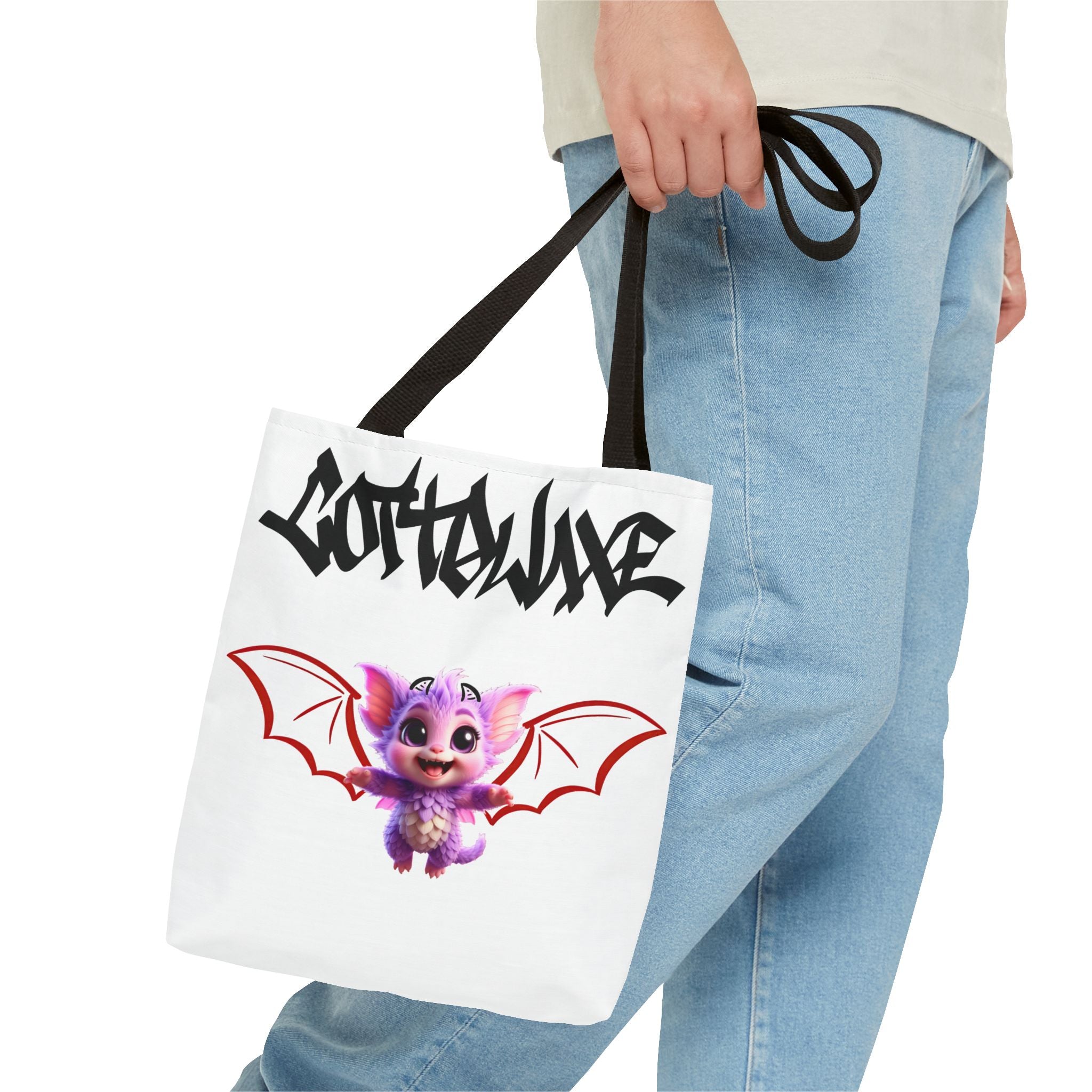 Cute Purple Bat Baby Tote Bag, Cute Green Dragon Tote Bag, logo "COTTOLUXE"