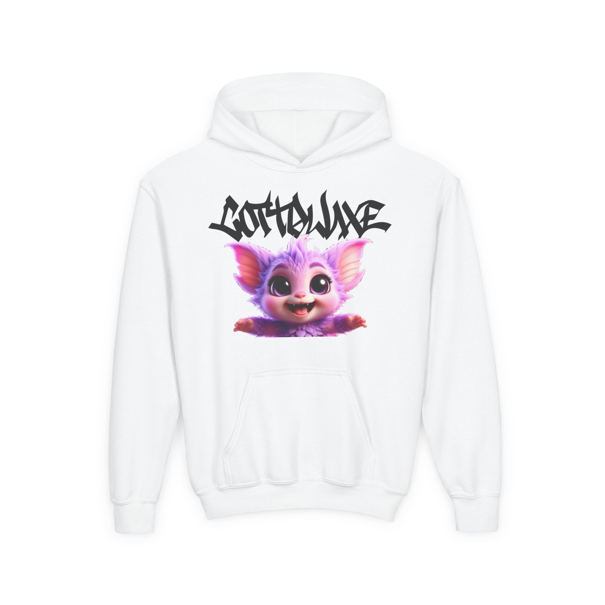 Cute Purple Bat Character Youth Hoodie | Cartoon Creature Graphic
