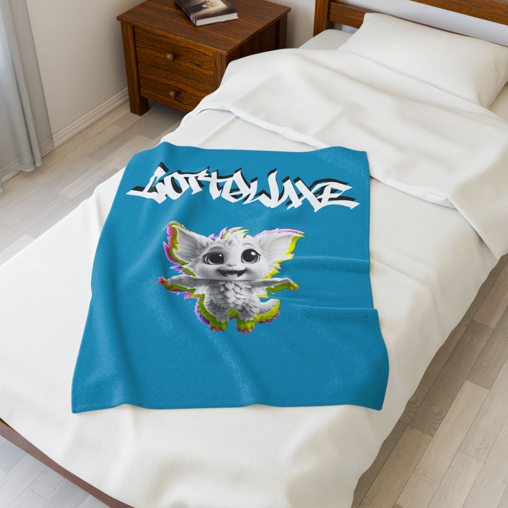 Gothique Script Logo Velveteen Plush Blanket, White Graffiti Text, logo "COTTOLUXE"