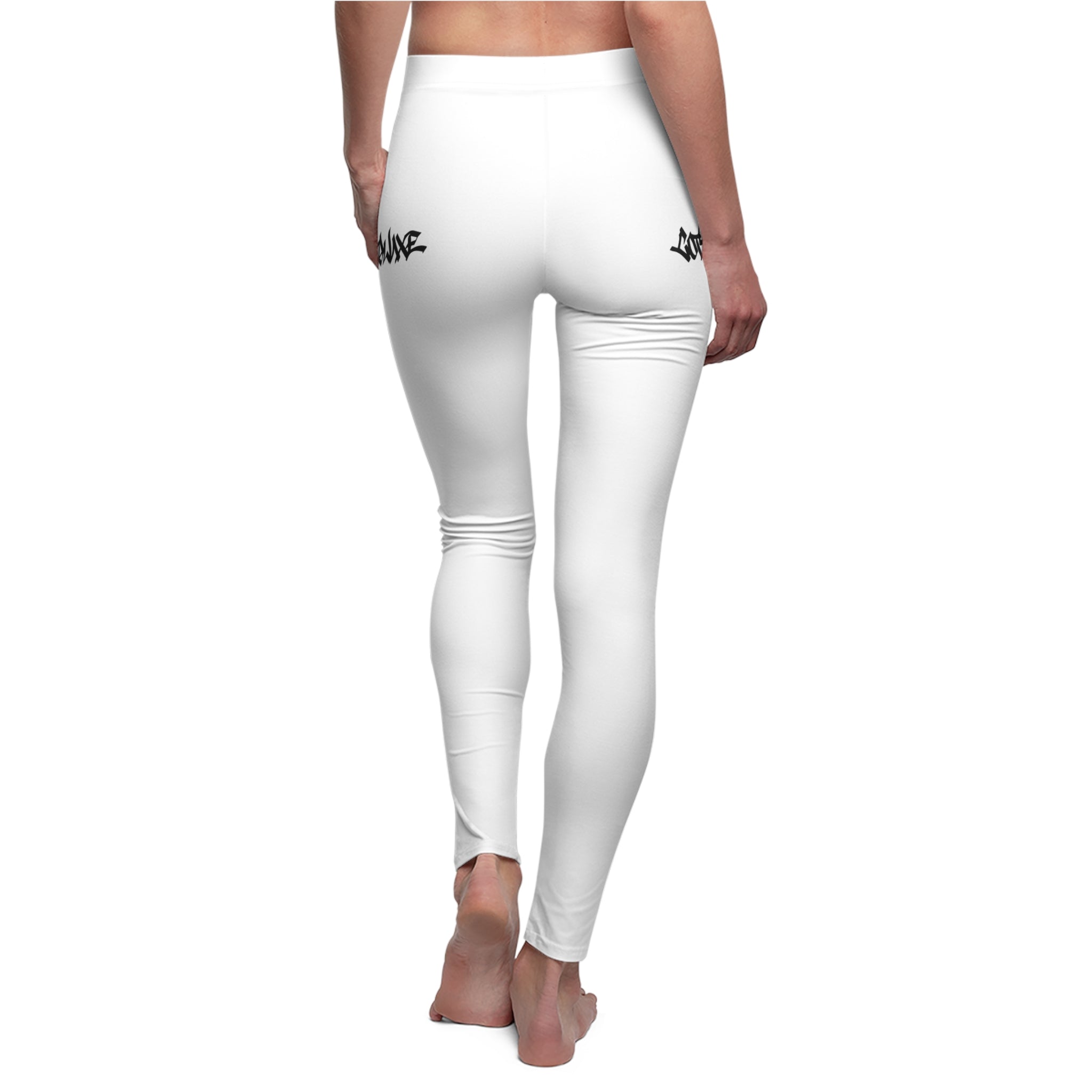 COTTOLUXE White Graffiti Print Women's Casual Leggings — Streetwear All-Over Print
