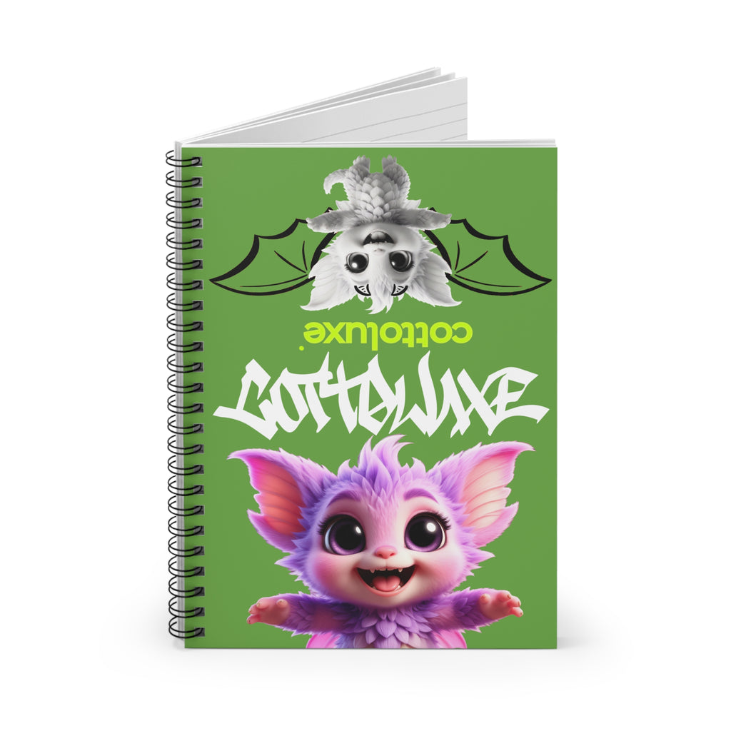 Cute Purple Fantasy Creature Spiral Notebook Ruled Journal, Green COTTOLUXE