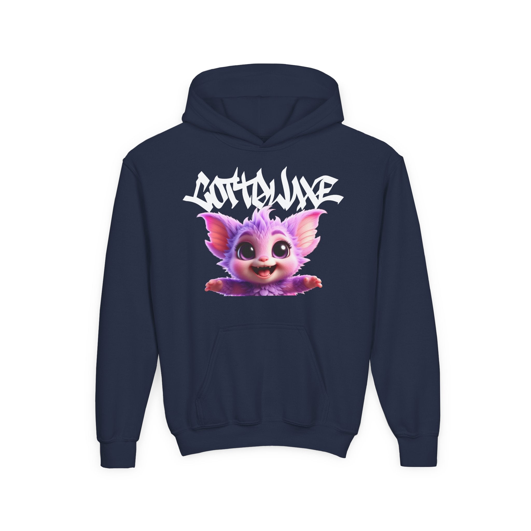 Cute Purple Bat Character Youth Hoodie | Cartoon Creature Graphic
