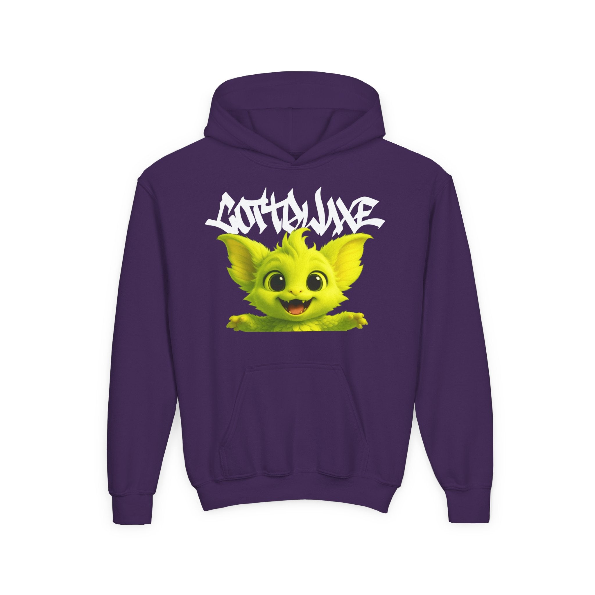 Cute Purple Bat Character Youth Hoodie | Cartoon Creature Graphic