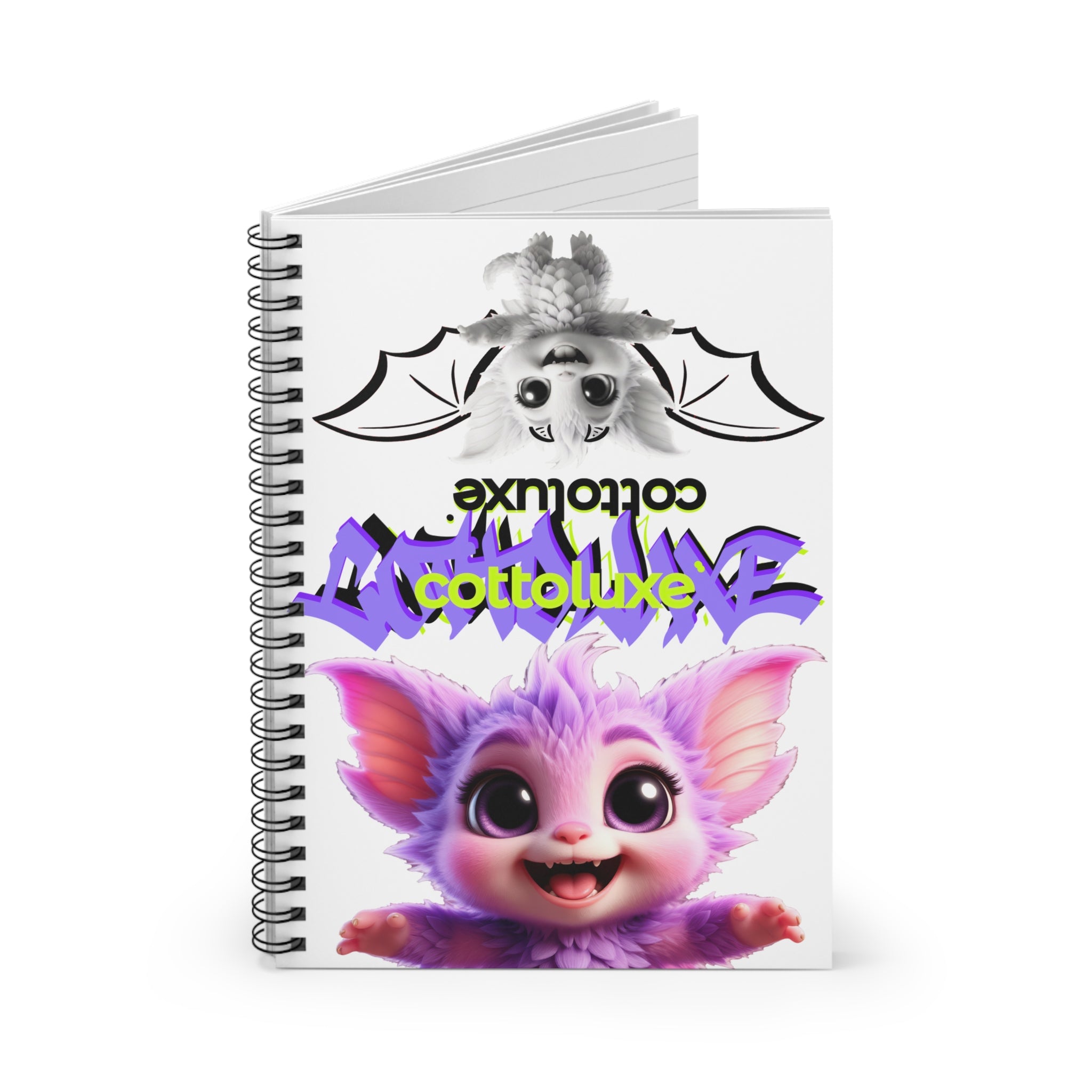 Cute Purple Fantasy Creature Spiral Notebook, Ruled Journal, Green Cover, logo "COTTOLUXE"
