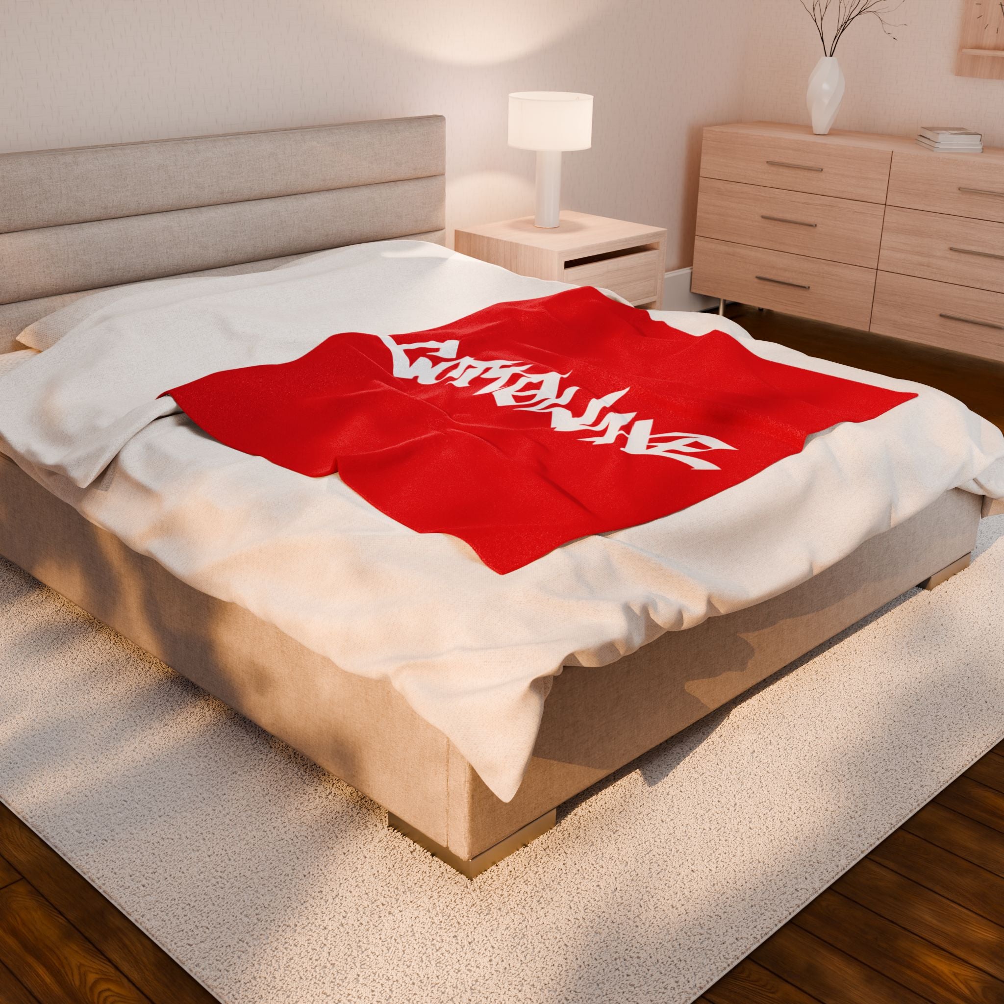 Gothique Script Logo Velveteen Plush Blanket, Black Graffiti Text, logo "COTTOLUXE"