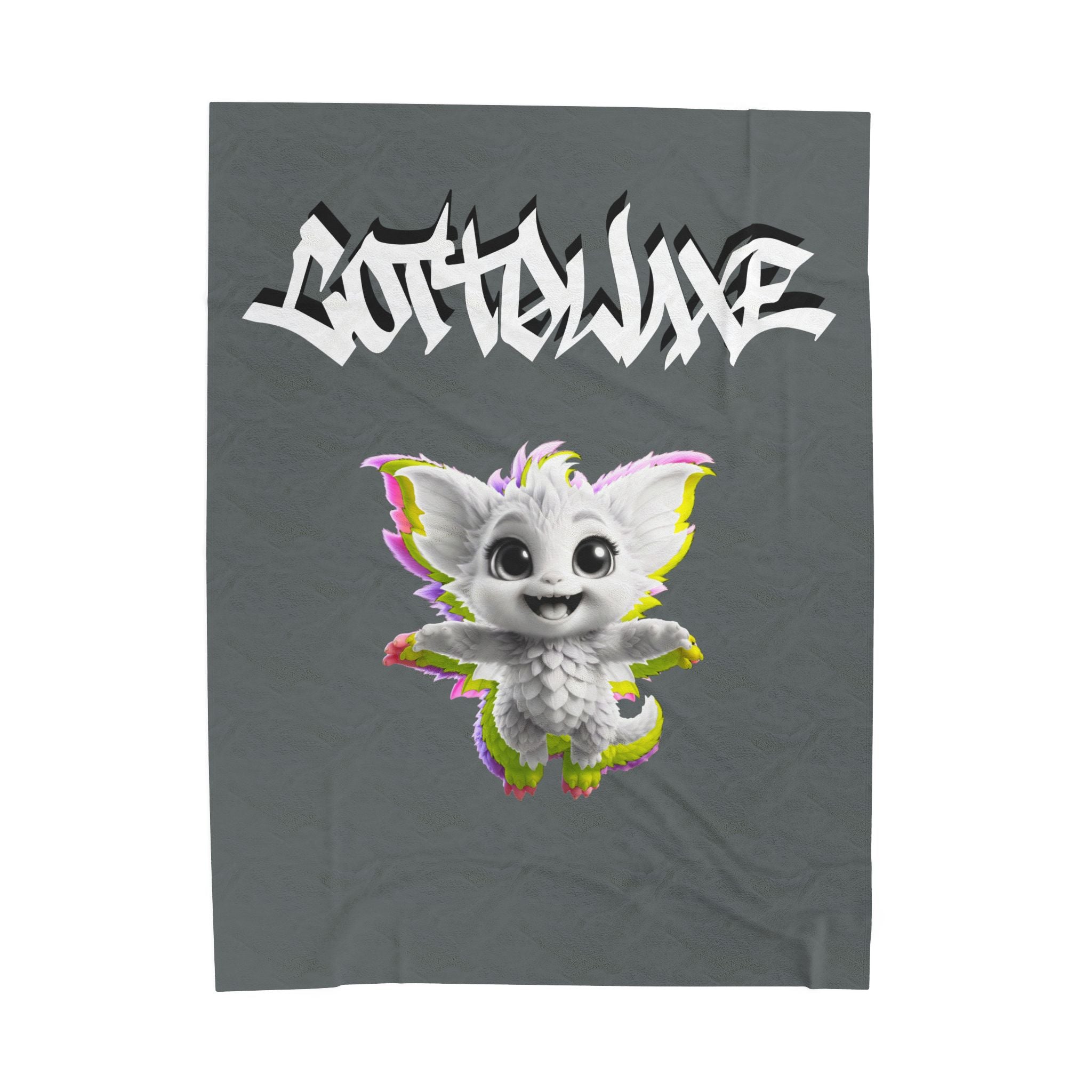 Gothique Script Logo Velveteen Plush Blanket, White Graffiti Text, logo "COTTOLUXE"