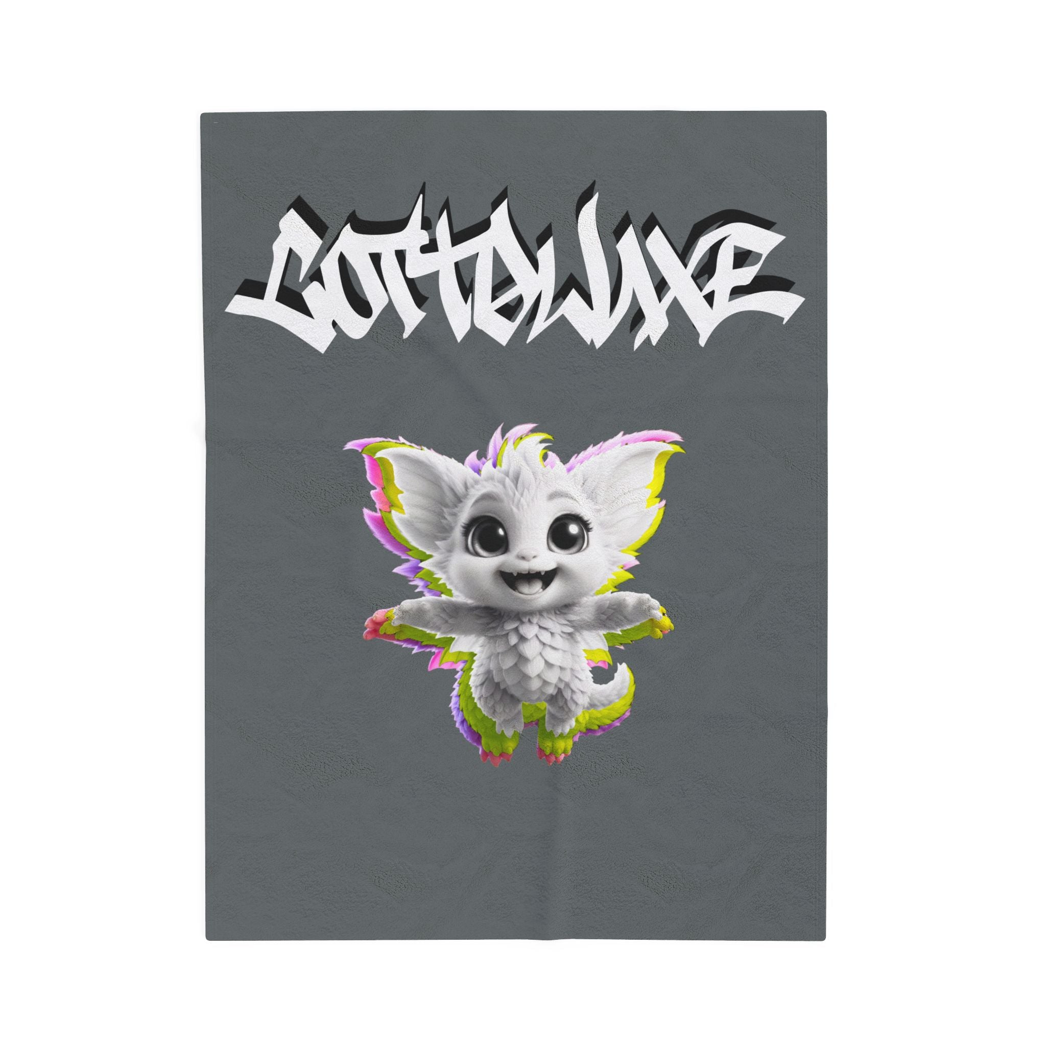 Gothique Script Logo Velveteen Plush Blanket, White Graffiti Text, logo "COTTOLUXE"