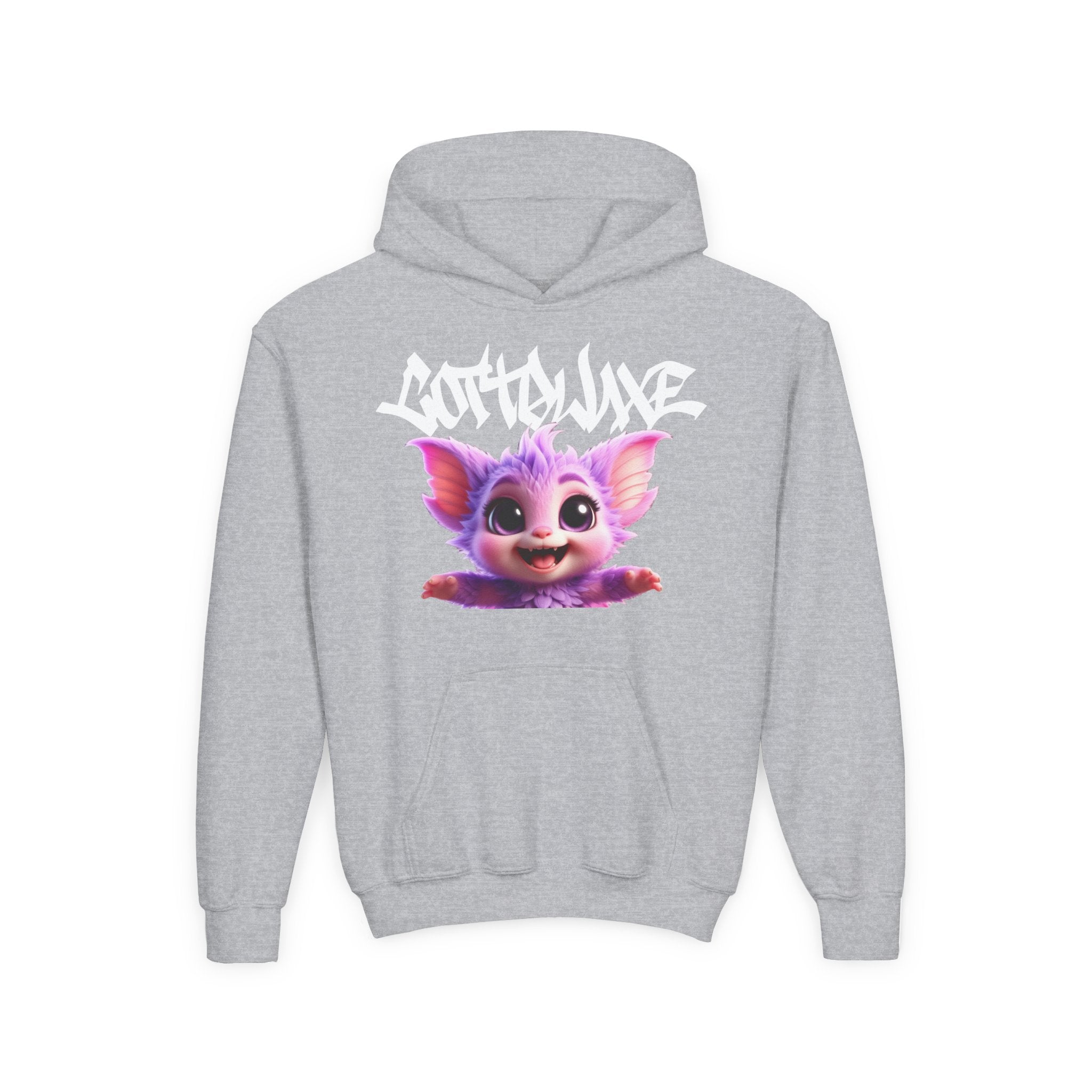 Cute Purple Bat Character Youth Hoodie | Cartoon Creature Graphic