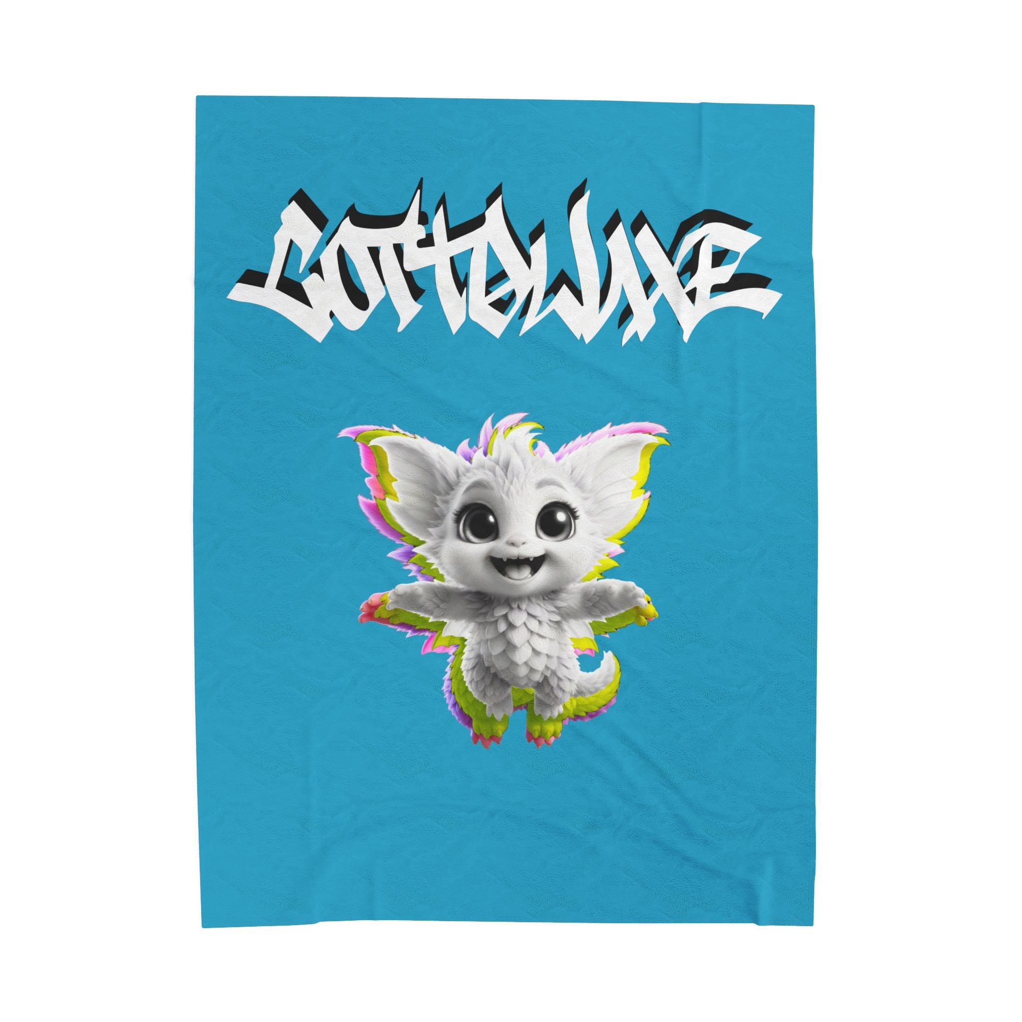 Gothique Script Logo Velveteen Plush Blanket, White Graffiti Text, logo "COTTOLUXE"