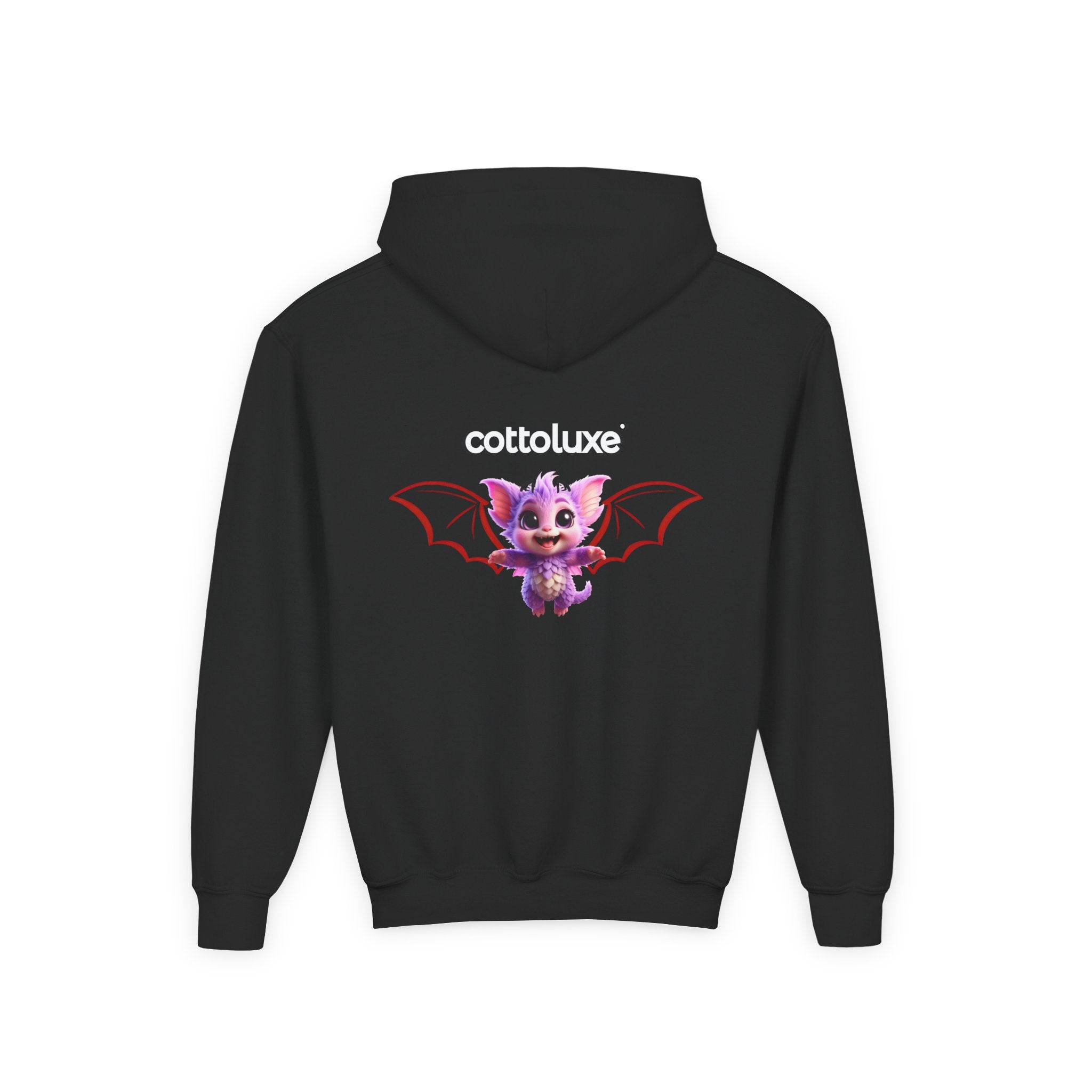 Cute Purple Bat Character Youth Hoodie | Cartoon Creature Graphic
