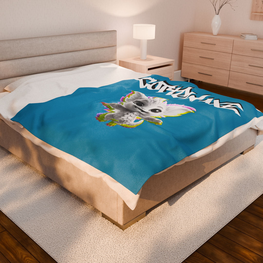 Gothique Script Logo Velveteen Plush Blanket, White Graffiti Text, logo "COTTOLUXE"