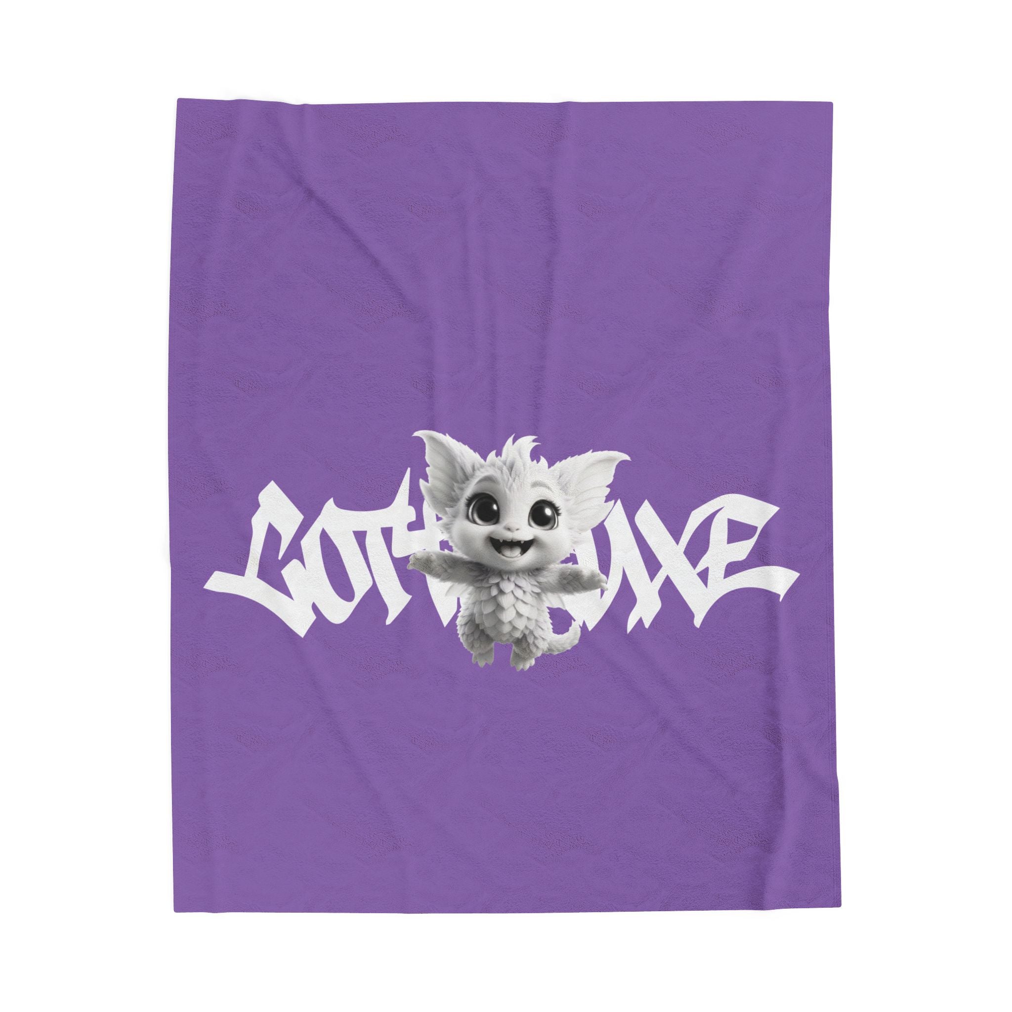 Gothique Script Logo Velveteen Plush Blanket, White Graffiti Text, logo "COTTOLUXE"
